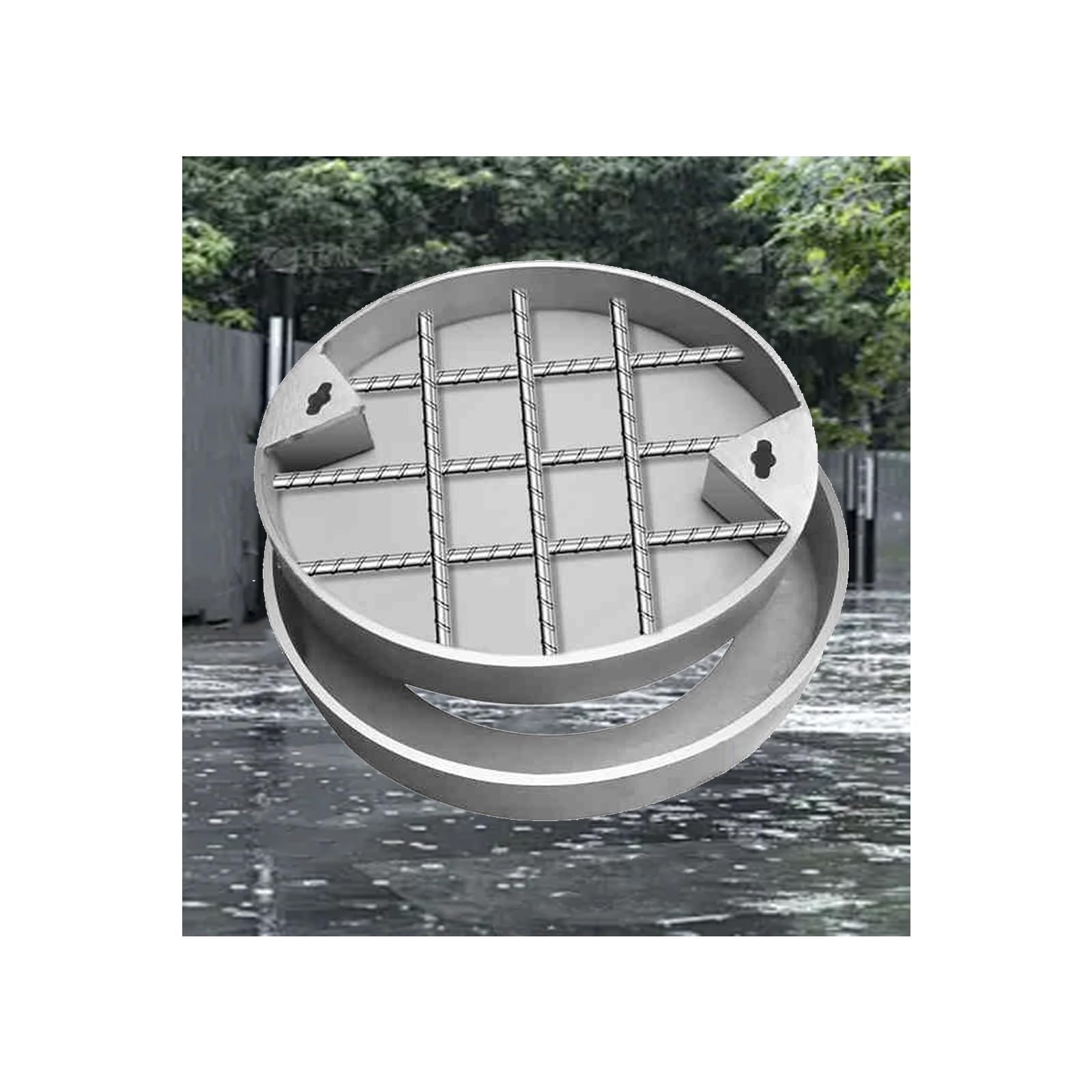 Manhole Covers, Round Manhole Cover and Frame，Stable Load-Bearing, Smooth Drainage(50 * 50 * 5cm/19.6 * 19.6 * 1.96in)