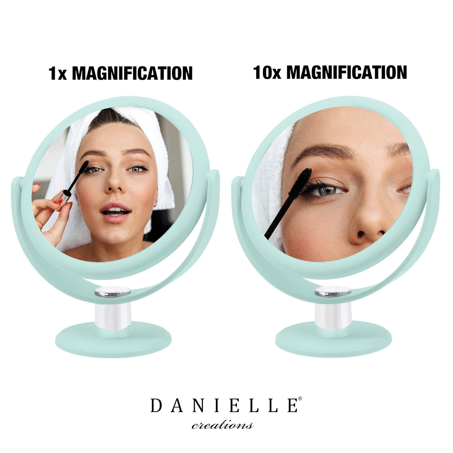 Danielle,Tabletop Mount 10X Soft Touch Round Vanity Mirror, Seafoam (Pack of 2)