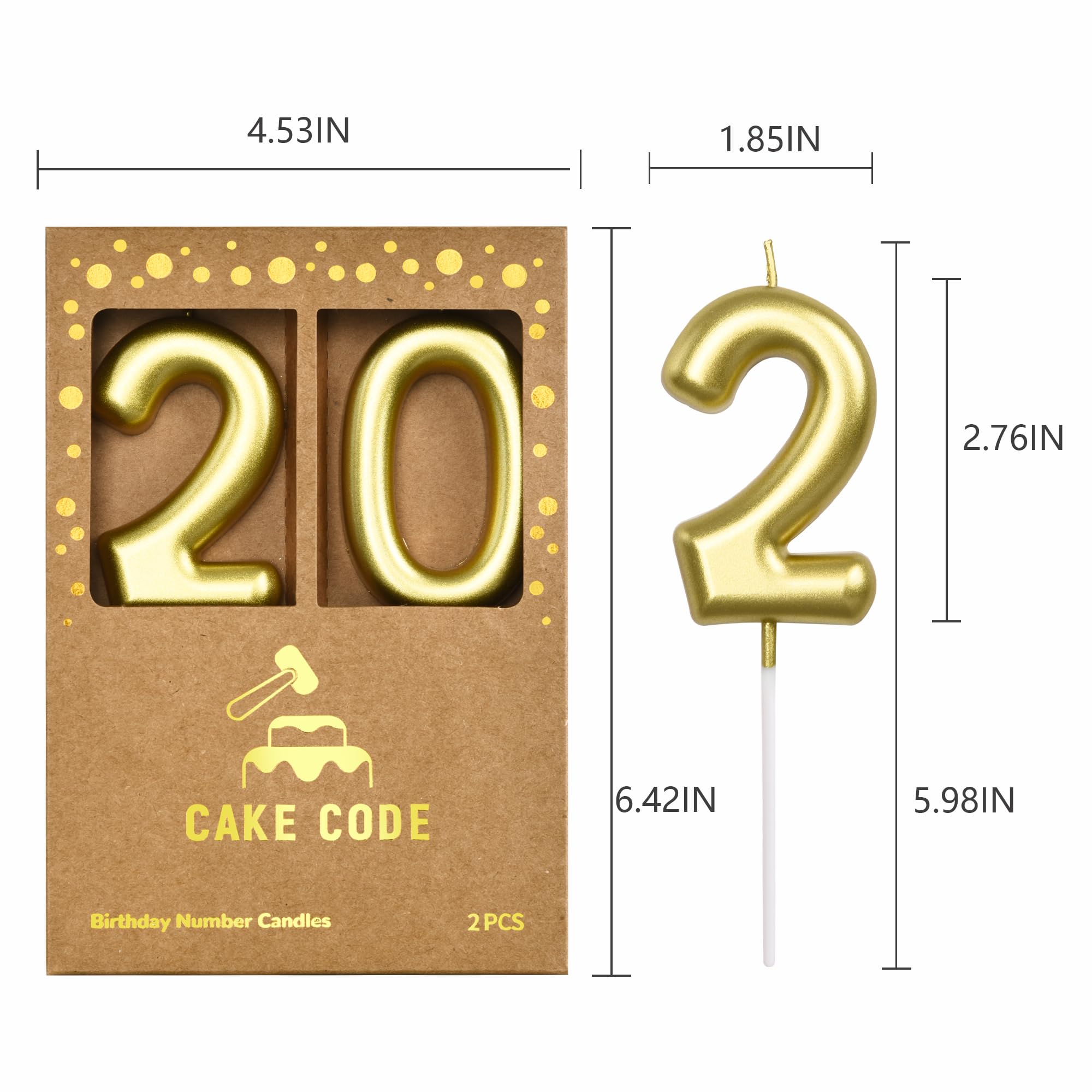 Velas clásicas de cumpleaños de 2.76 pulgadas con 20 números, velas de números dorados, velas de números de pastel, celebración de fiesta