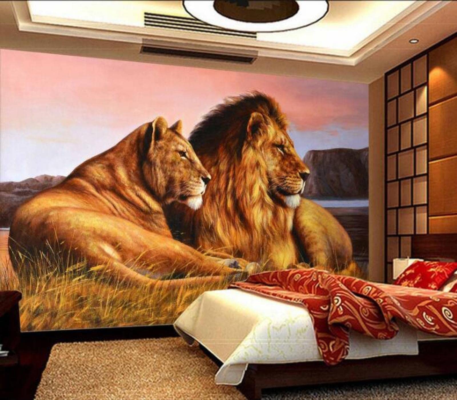 Tapeta ścienna żółty i lew szer. 200 x wys. 175 cm mural ścienny 3D tapeta naklejki do salonu sypialni niesamoprzylepne