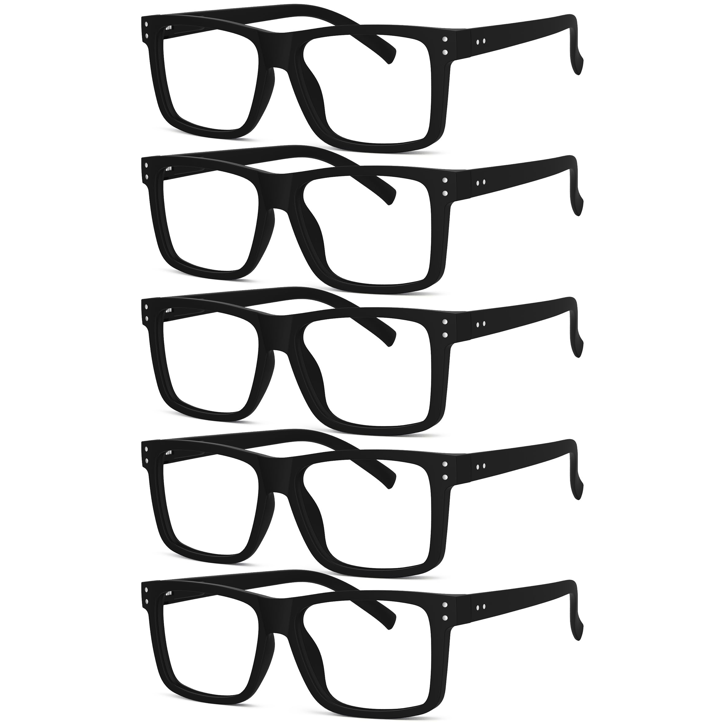 5-pack Oversized Reading Glasses Square Large Frame Readers for Men and Women - Black +1.50