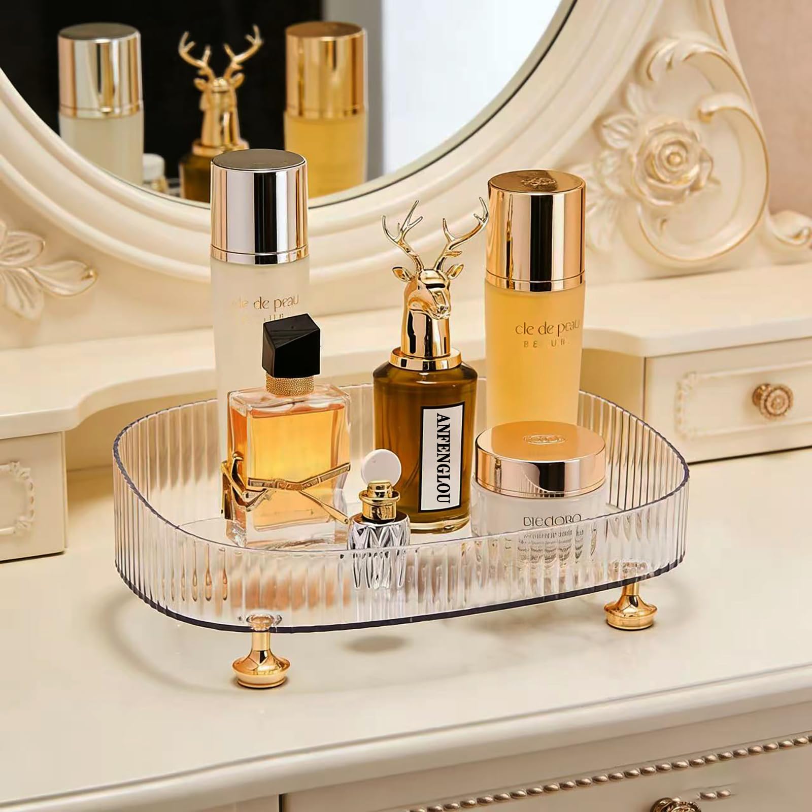 slim fit dress slacks Vintage Gold Dresser Vanity Mirrored Tray. Rich Gilded Metal Tea Rose   Anything Discovered