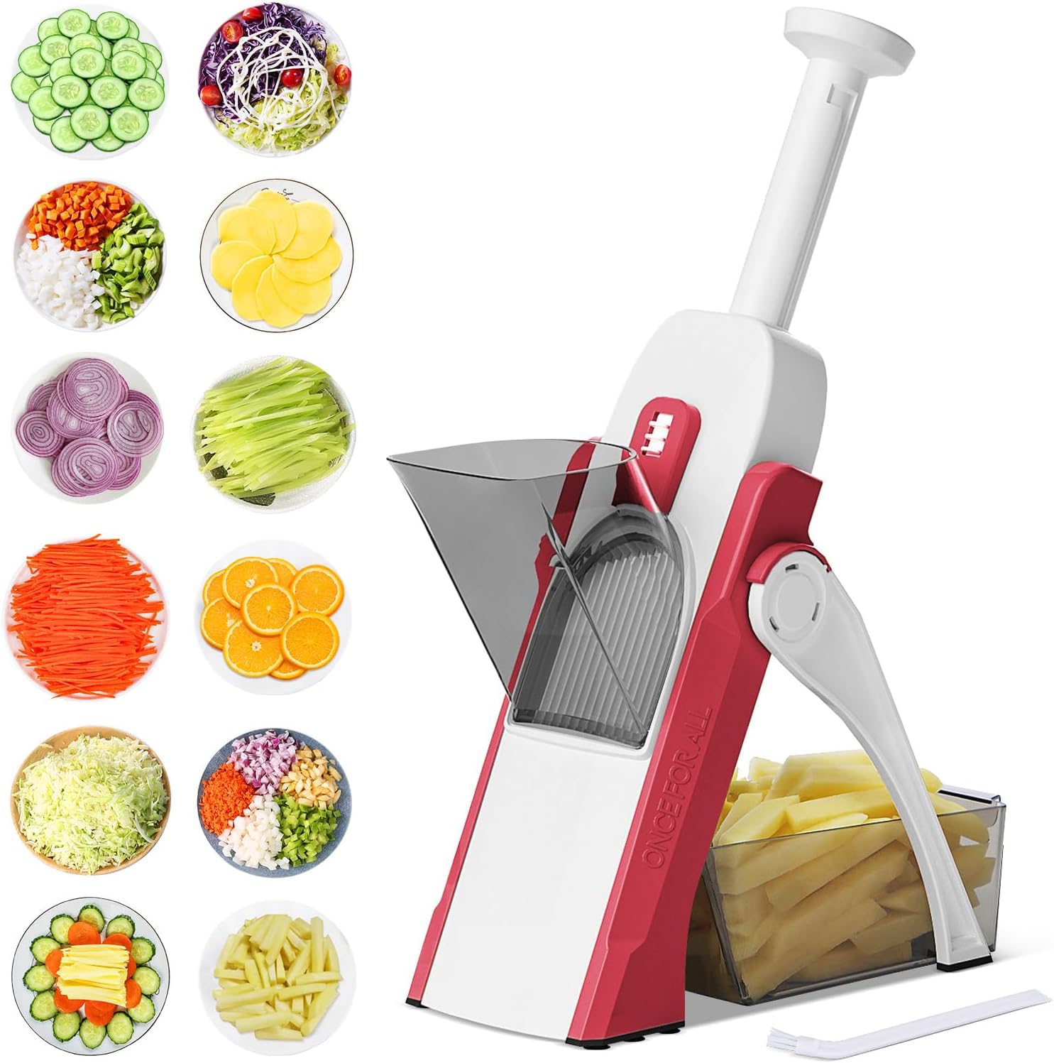Safe Mandoline Slicer for Kitchen, Multi Vegetable Chopper, Potato Slicer, Food Veggie Chopper for Kitchen, slicer With 40+ Thickness Adjustable chopper, Artifact for Time-Saving. (Red)