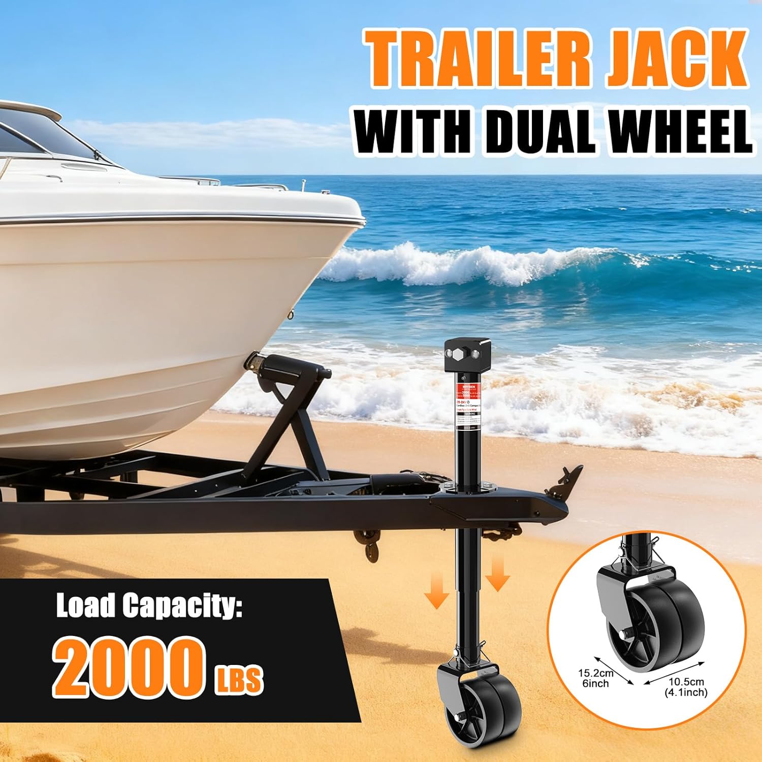 BOYISEN 2-in-1 A-Frame Trailer Jack, 5000lbs Foot Plate & 2000 lbs Dual-Wheel, 20-24V Cordless Drill Powered, 14" Lift, Heavy-Duty Trailer Jack for Boat, RV & Utility