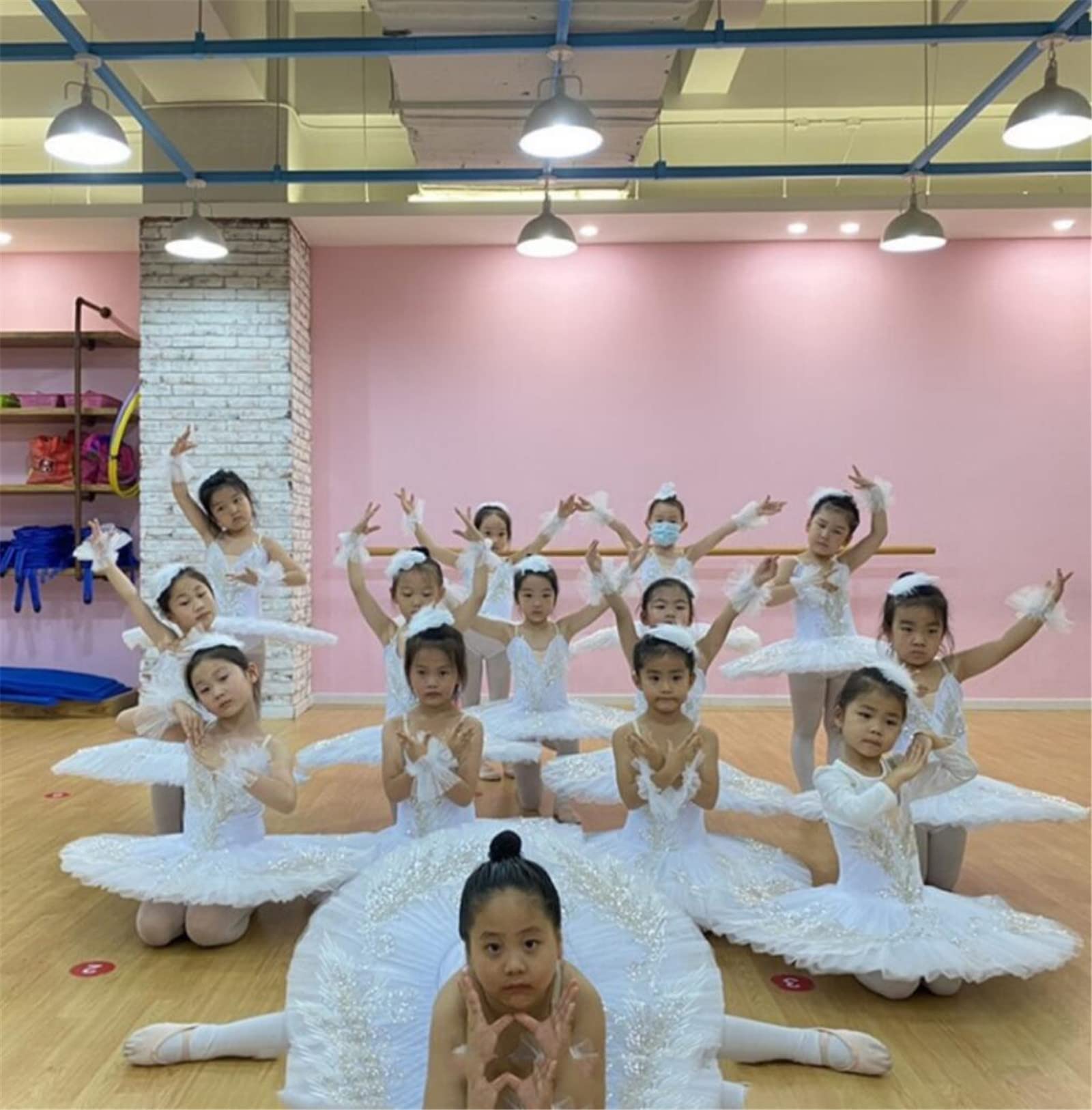 OTMYIGO Mädchen Professionelles Ballett Kostüm Ballerina Ballett Tutu Für Mädchen Prinzessin Pfannkuchen Tutu Tanz Ballett Wettbewerb Kleid,Weiß,140CM