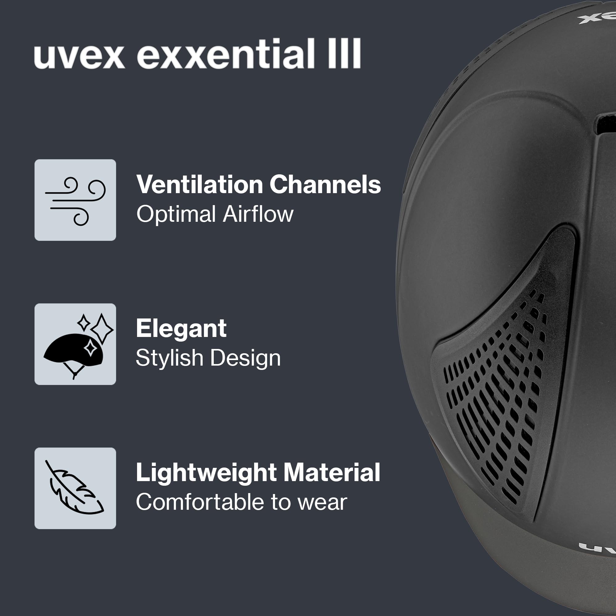 uvex Exxential III - Casco da equitazione, sicurezza e comfort, design leggero in-mould, taglio a coda di cavallo