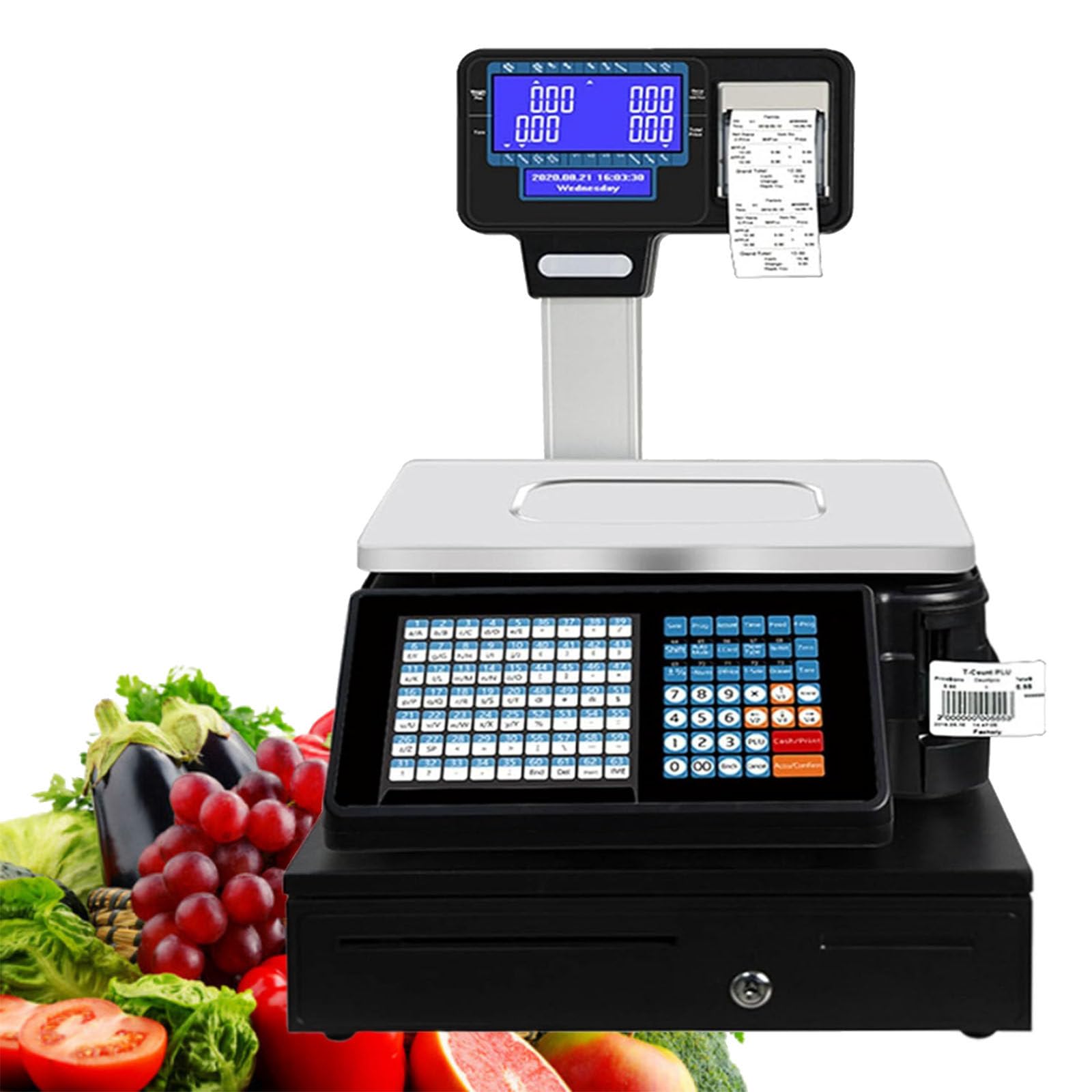 HPTHLY Digital Barcode Label Double-Sided Printing Scale,Thermal Printing Price Computing Scale,Weighing 30kg/66lb,Double-Sided LCD Display (C)