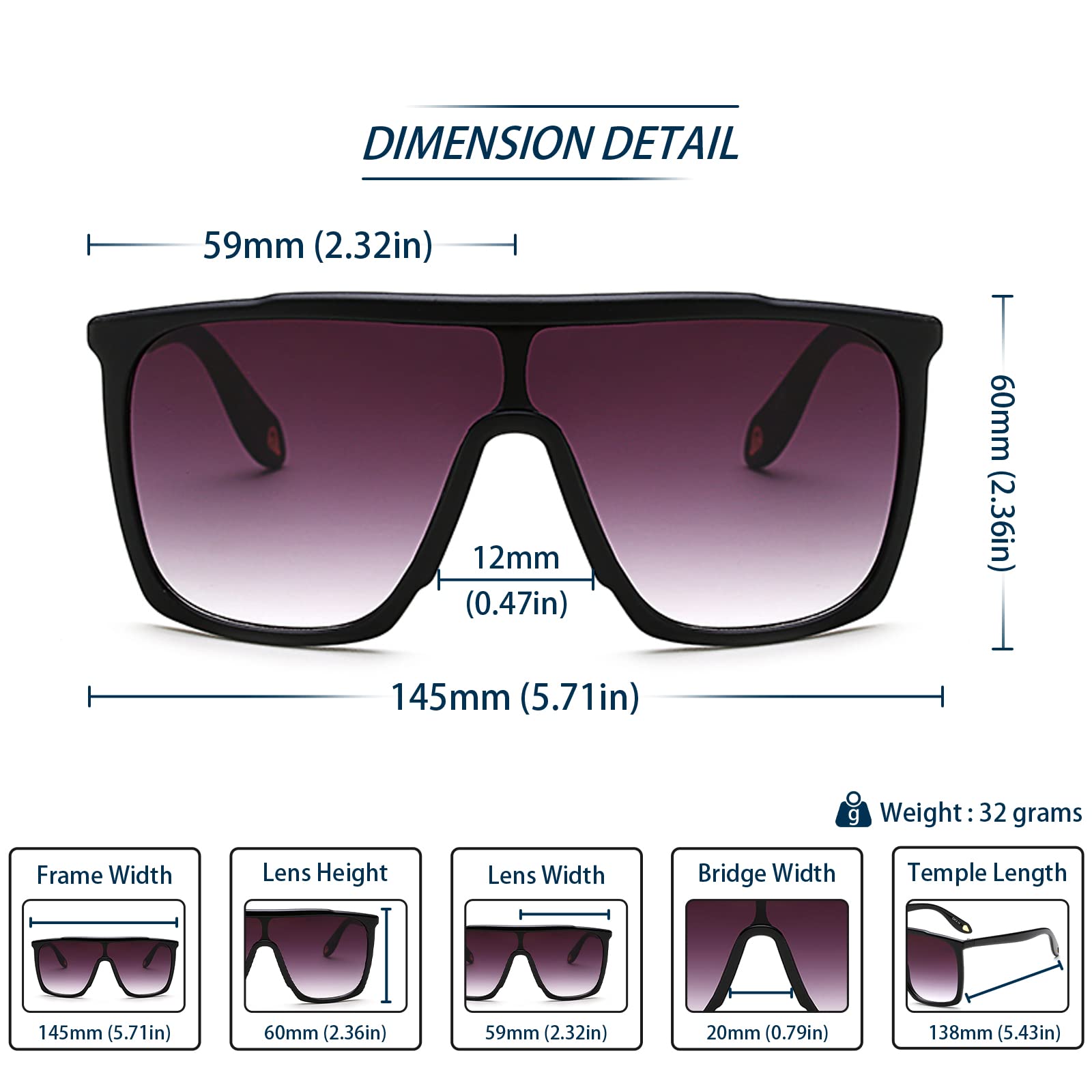 Übergroße 70er-Jahre-Retro-Sonnenbrille für Herren und Damen, Vintage, flache Oberseite, quadratische Brille, Mattes Schwarz, oversize | Coole, einteilige Linse, klassische Schild-Farbtöne, stilvoll, dünner Rand, Fahren, Strand, Pool, Disco, Clubbing, Str