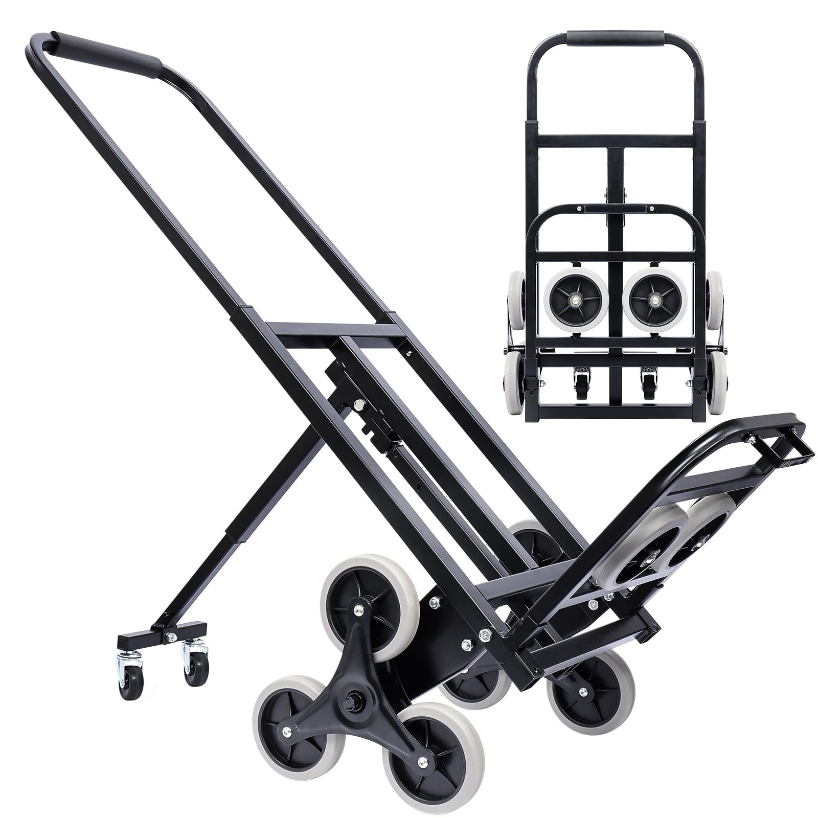 Carretilla de Tres Ruedas para Subir Escaleras, Capacidad de Carga Máxima 100 kg/170 kg, Plegable, Fabricada en Metal