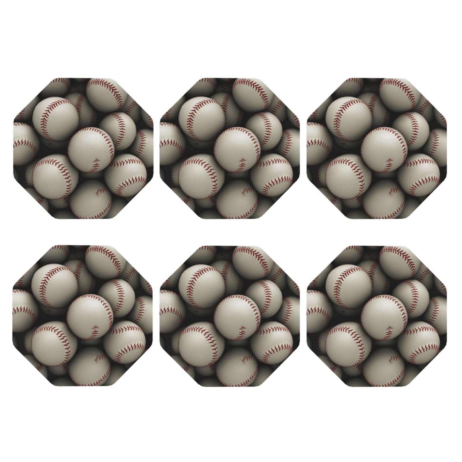6pcs Leather Coasters for Drinks, Baseball Drink Coasters for Tabletop Protection, 4" Cup Coasters for Coffee Table Decor, Non-Slip Drinking Cup Mat for Hot Or Cold Drink