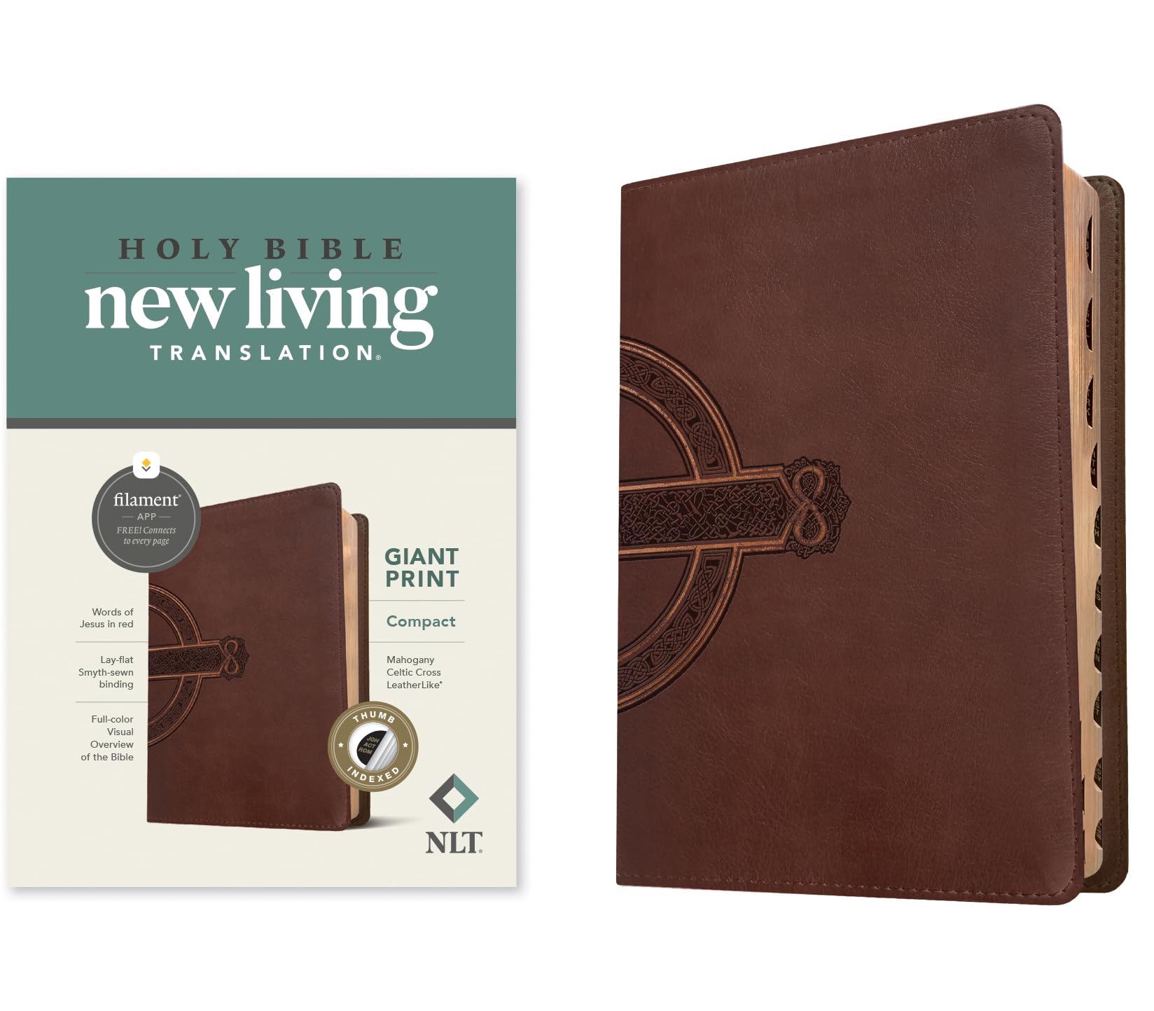 NLT Compact Giant Print Bible, Filament Enabled Edition (Red Letter, Leatherlike, Mahogany Celtic Cross, Indexed): New Living Translation, Mahogany Celtic Cross, Giant Print, Filament Enabled