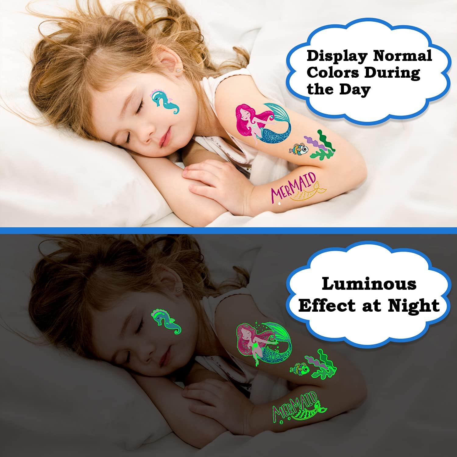 Leesgel 10 Sheets Glow in the Dark Mermaid Temporary Tattoos for Children Pinata Birthday Gift for Boys and Girls of All Ages - Image 5