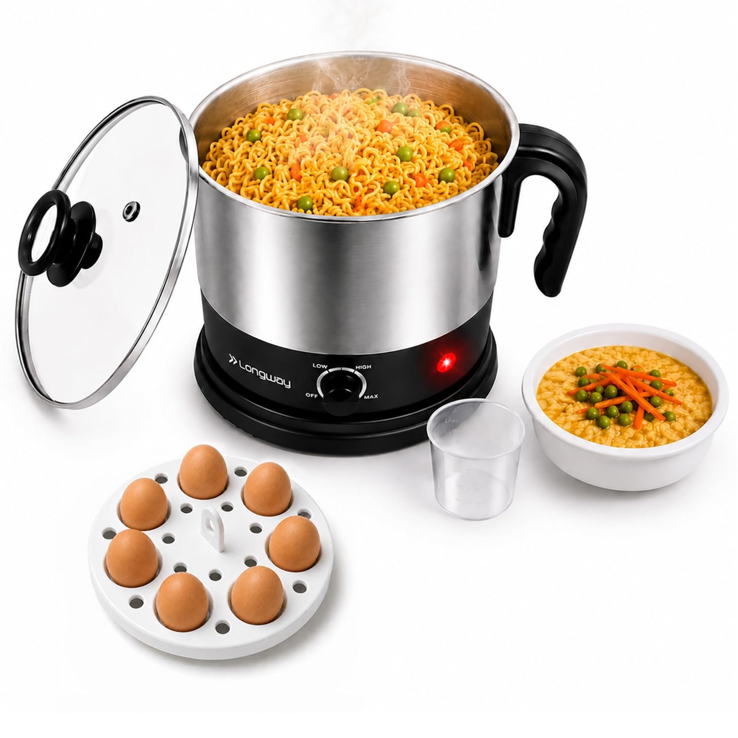 Longway Multipurpose Electric Kettle 1.5 litre, 3 Heating Modes Stainless Steel Body with Glass Lid, kettle for hot Water, Milk, Tea and Coffee, Noodles, Soup, Rice, Egg Boiling | Black & Silver-image-40