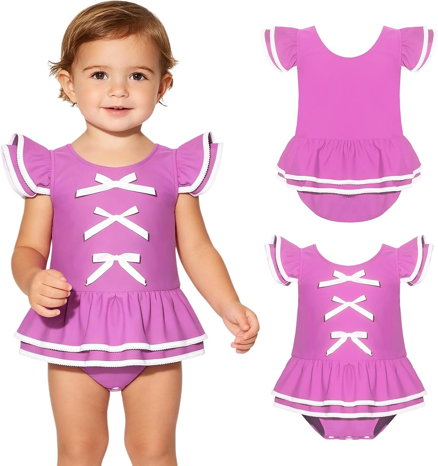 Linjinx Baby Girls Beach Wear Flying Sleeve Ruffled Bikini One Piece Skirted Swimwear Summer Beachwear Sunsuits