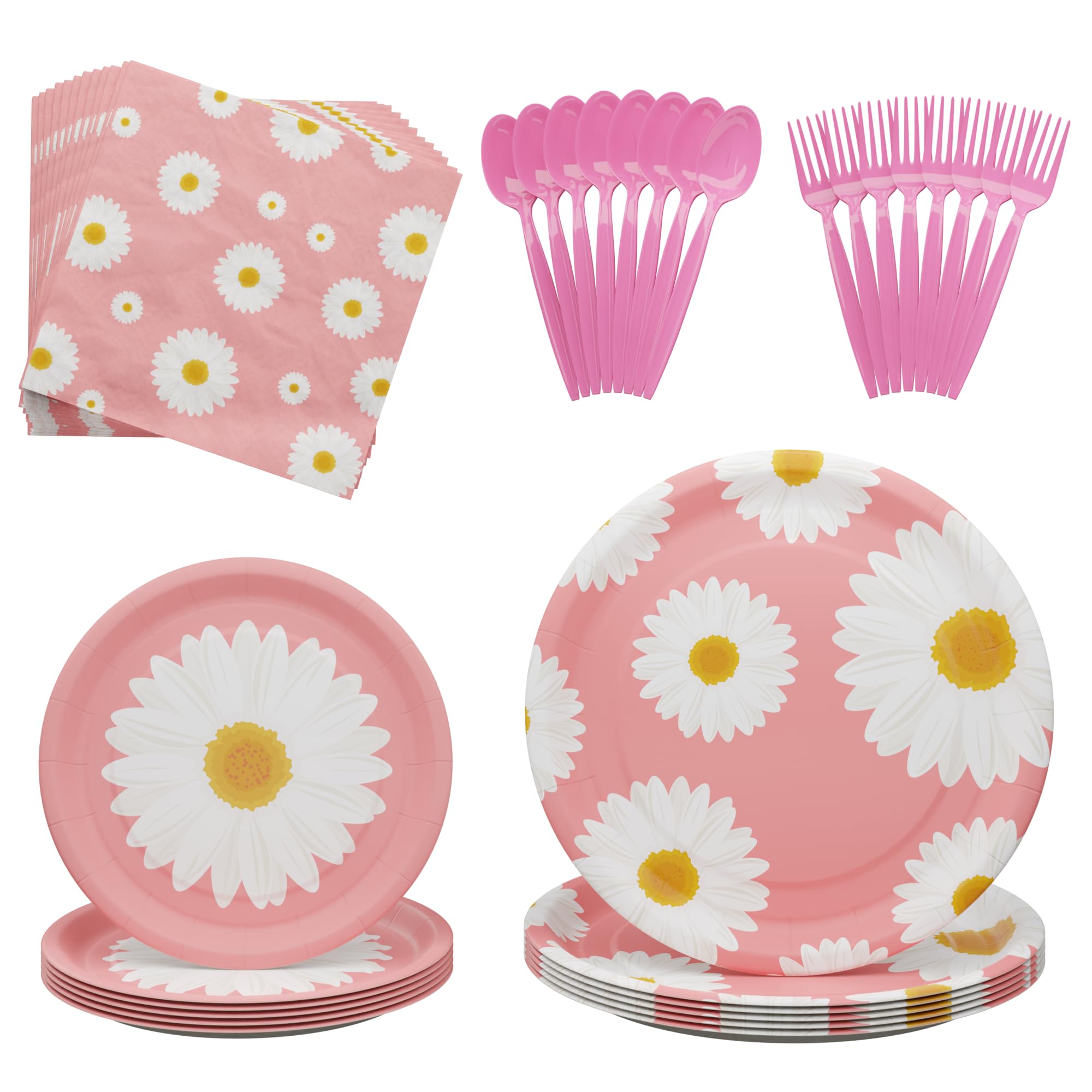 Blue Orchards Daisy Party Supplies (108 Pieces for 20 Guests) - Daisy Boho Party Decorations, Daisy Baby Shower, Sunny and Floral Party Supplies,