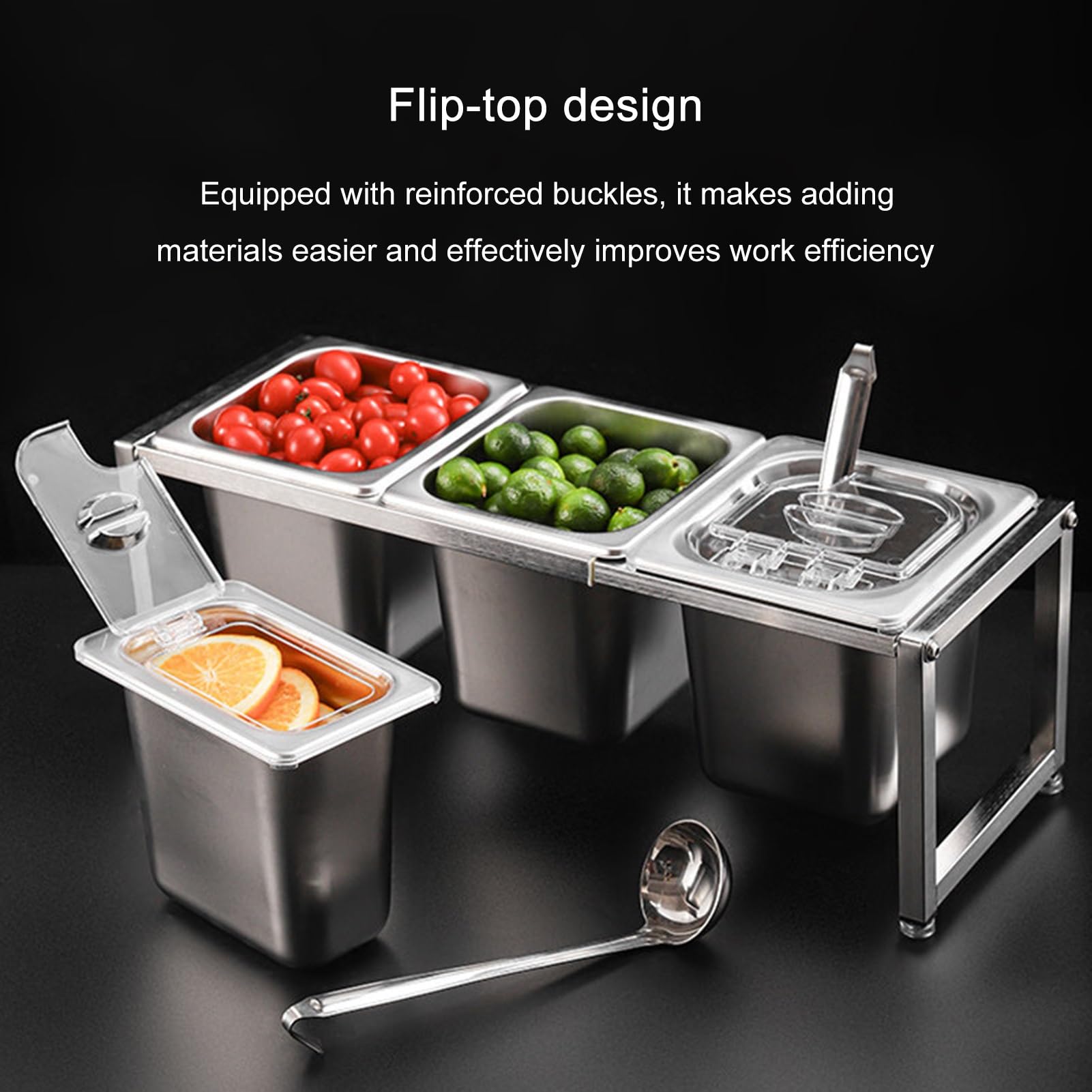 Set di contenitori per pizza e buffet, con cucchiaio, espandibile, in acciaio inox, per casa e ristorante
