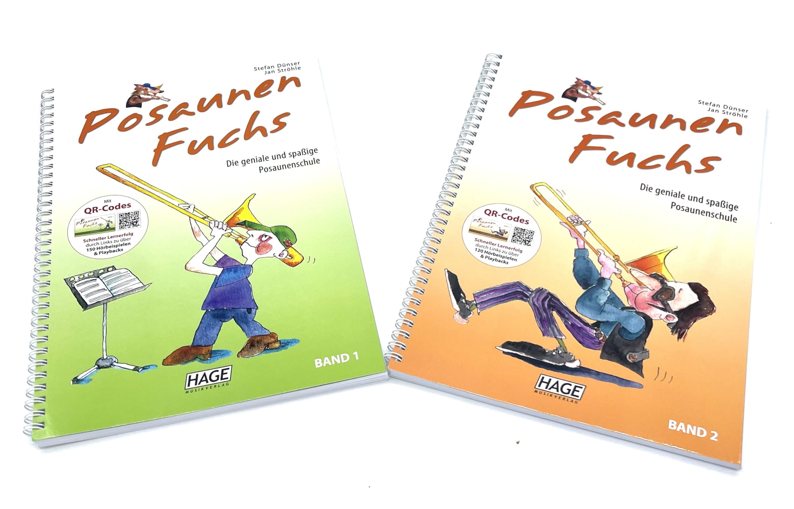 Posaunenfuchs Band 1 + Band 2 | mi QR-Codes | Hage Musikverlag | Stefan Dünser/Jan Ströhle | Posaunen Fuchs EH3811 + EH3812 | ISBN 9783866260818 + 9783866260825 | Soundman Poliertuch