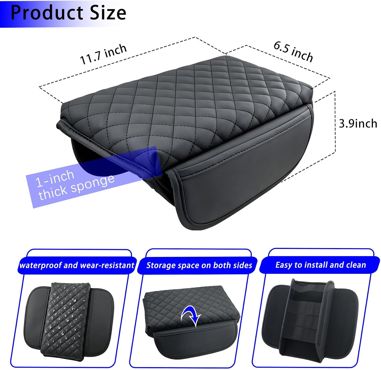 Center Console Armrest Cover for 2021-2026 Ford Bronco 2/4 Doors,PU Leather Protector with Side Storage Pockets,Interior Accessories (Not for Bronco Sport)