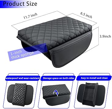 Center Console Armrest Cover for 2021-2026 Ford Bronco 2/4 Door PU Leather | Not for Bronco Sport, Side Storage Pockets, Thick Sponge Padding, Scratch Resistant PU Leather, Elastic Strap Installation