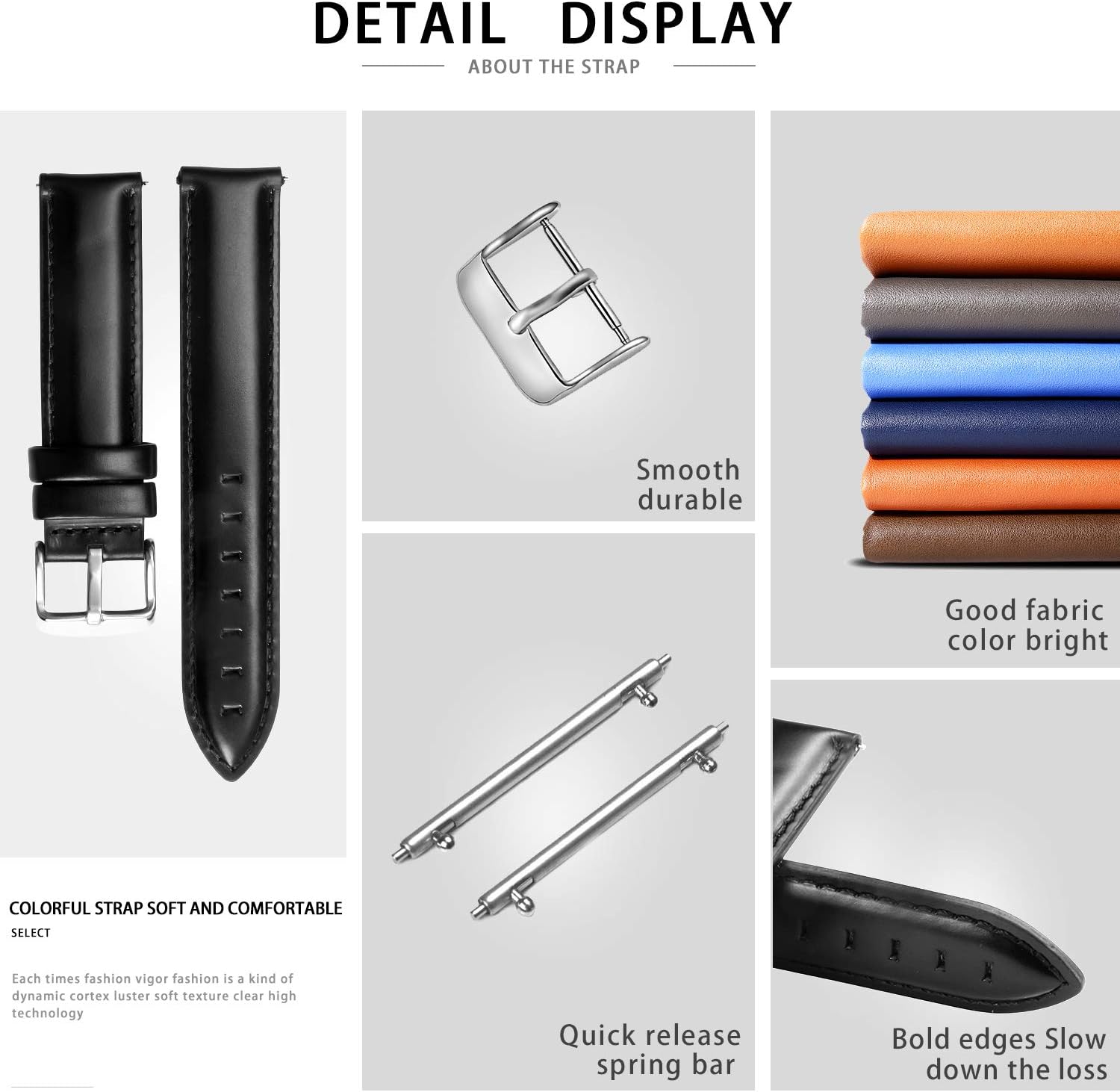 BINLUN Leather Watch Band Quick Release Replacement Leather Smart Watch Straps for Women and Men in Black Brown Red 12mm 13mm 14mm 17mm 18mm 19mm 20mm 22mm - Image 2