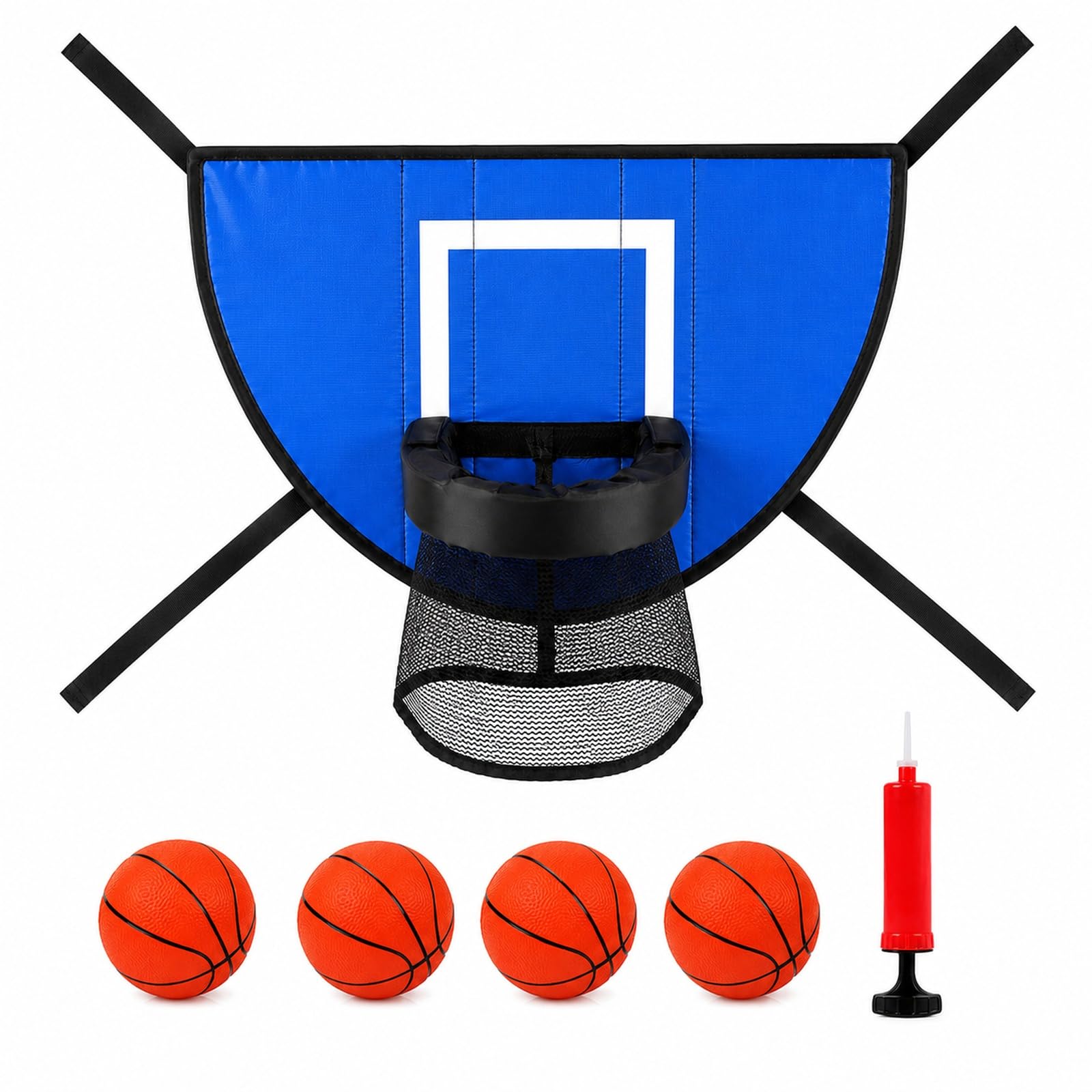 Blue Trampoline Basketball Hoop Set, 4 Mini Balls & Pump Included