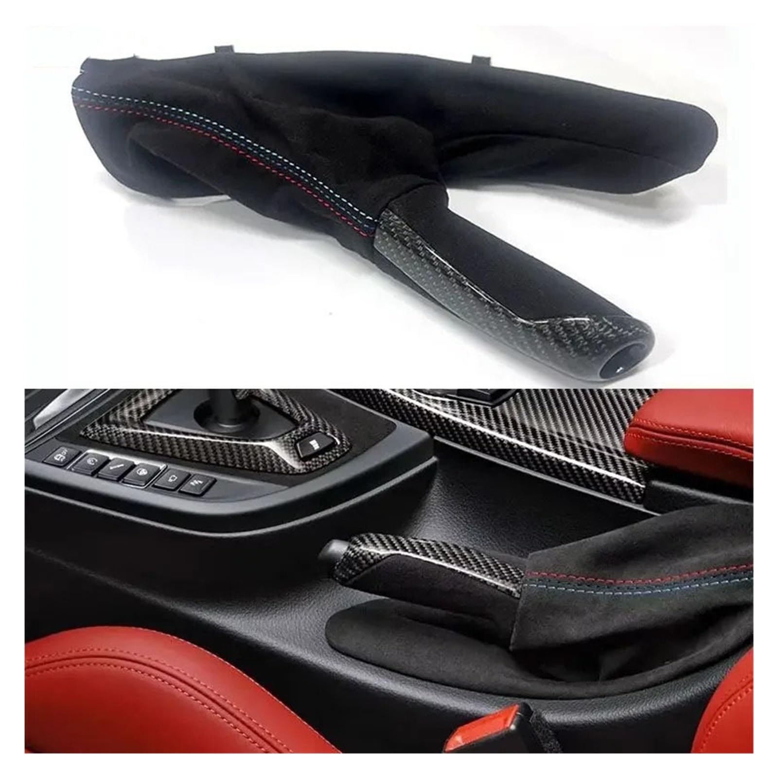 Nneaotaqq Bright Handbrake Handle With Carbon Fiber Gear Shift Knob Selector Trim Compatible With Bmw F32 F31 F30 F33 F36 F80 F81 F82 F83 F84(Bright)