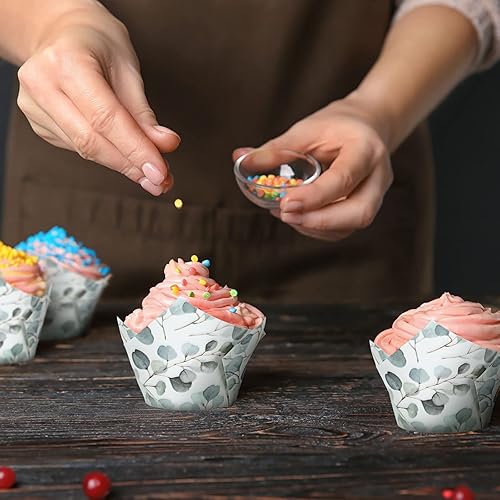 Miniatura 6 de 200 envoltorios de tulipanes verdes para cupcakes, tulipán para hornear eucalipto, mini baby shower, cupcakes, decoración rústica de fiesta de