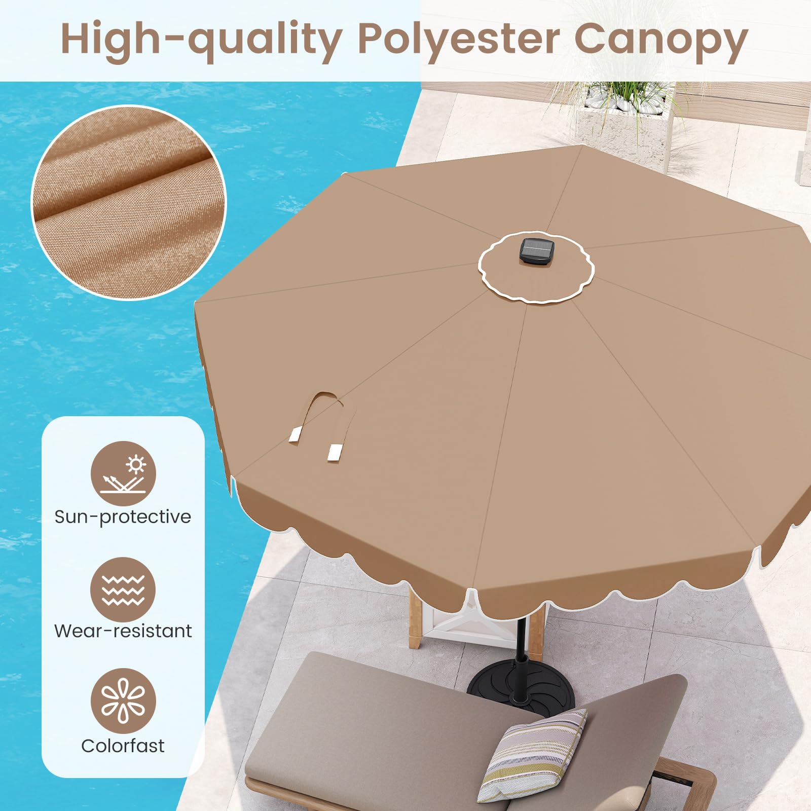 KOMFOTTEU 300 cm Parasol ogrodowy na zewnątrz, 35° odchylany parasol ogrodowy z korbą i 8 żebrami, parasol targowy na patio, balkon, bez podstawy