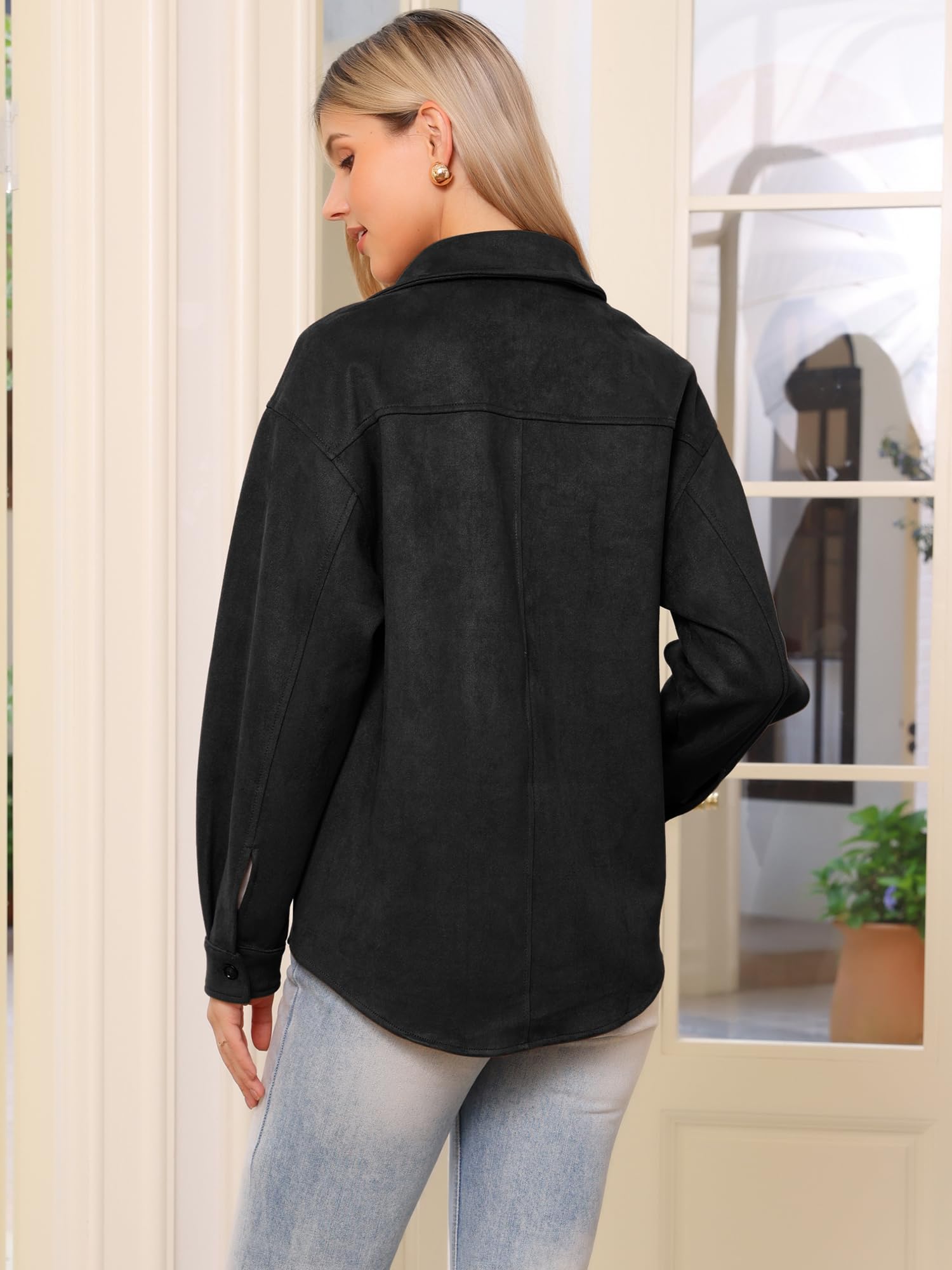 Allegra K Veste en Faux Daim Femme Col Rabattu Manches Longues Blouson Décontractée Boutonnée Vintage