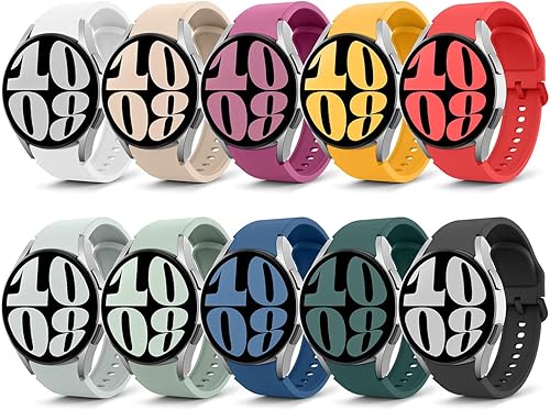 MoKo Paquete de 10 correas sin huecos compatibles con Samsung Galaxy Watch 7 6 5 4 FE de 1.575 in 1.732 inWatch 5 Pro 1.772 in6 4 Classic 1.693 in