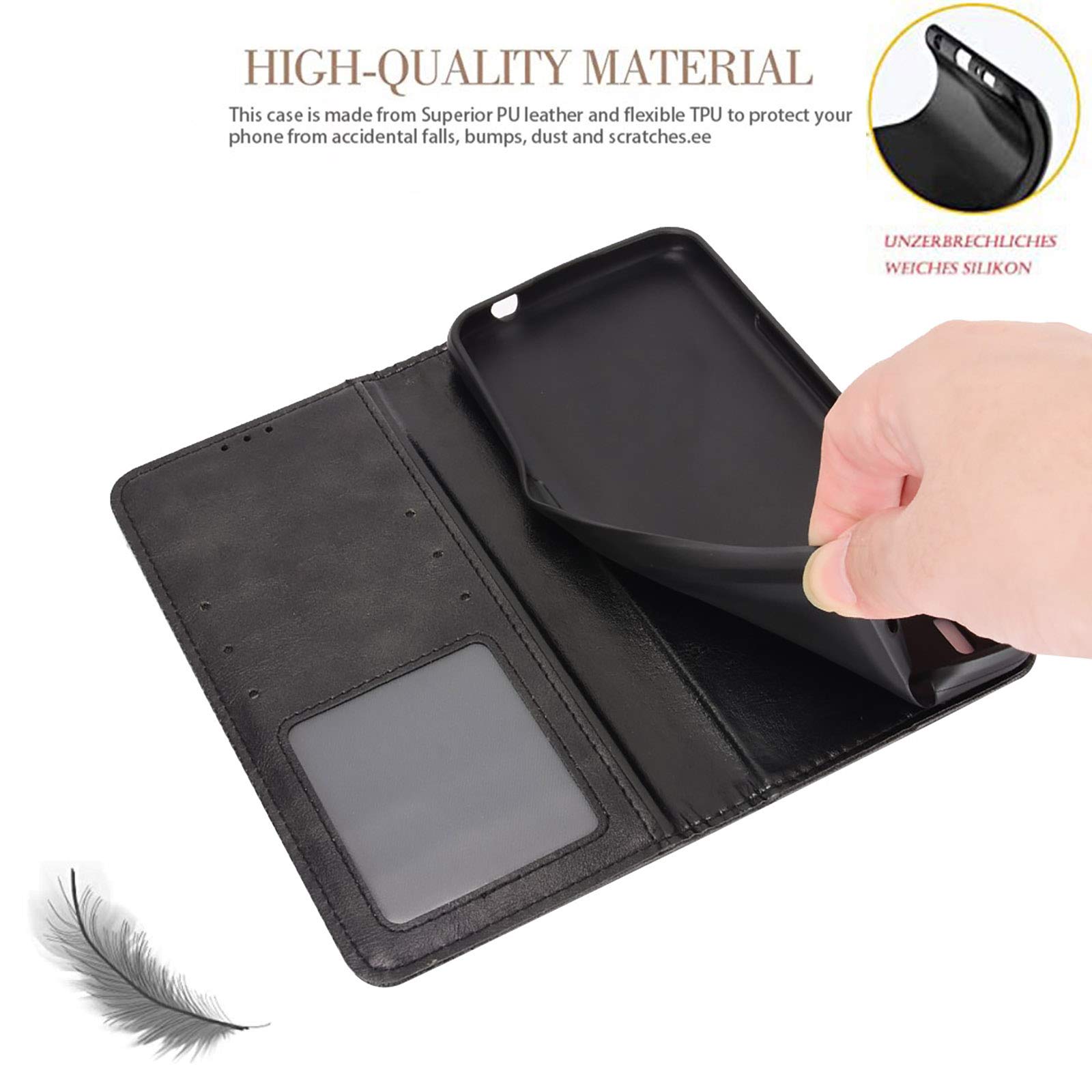 GOKEN Custodia Motorola Moto E32S In Pelle Flip Wallet – Cover Con Portafoglio E Slot Carte, Antigraffio, Supporto Regolabile E Chiusura Magnetica (Nero)