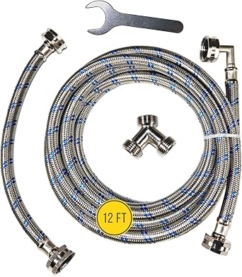 LONG Steam Dryer Hose Install Kit 12 FT - OCTAGON Connections for Easy & Secure Tightening - Universal Fit to All Steam Dryers - Stainless Steel - Burst Proof Steam Dryer Water Line