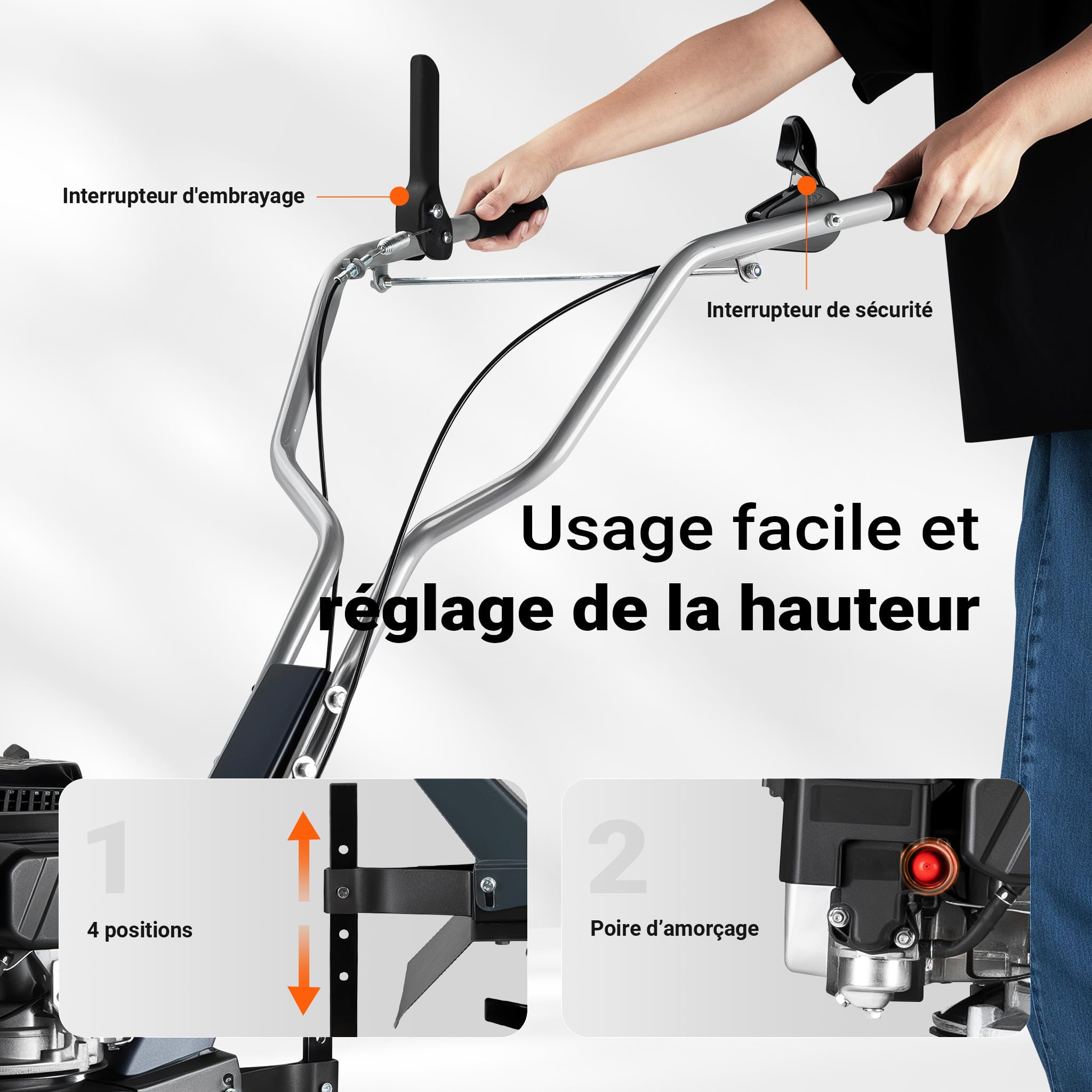Wiltec Motobineuse 60 cm 2,5 KW 6 Fraises Lames Réservoir 0,8L Profondeur 25 cm Motoculteur Essence Moteur OHV Aérateur Scarificateur Travail Sol Ergonomique Outil Jardinage