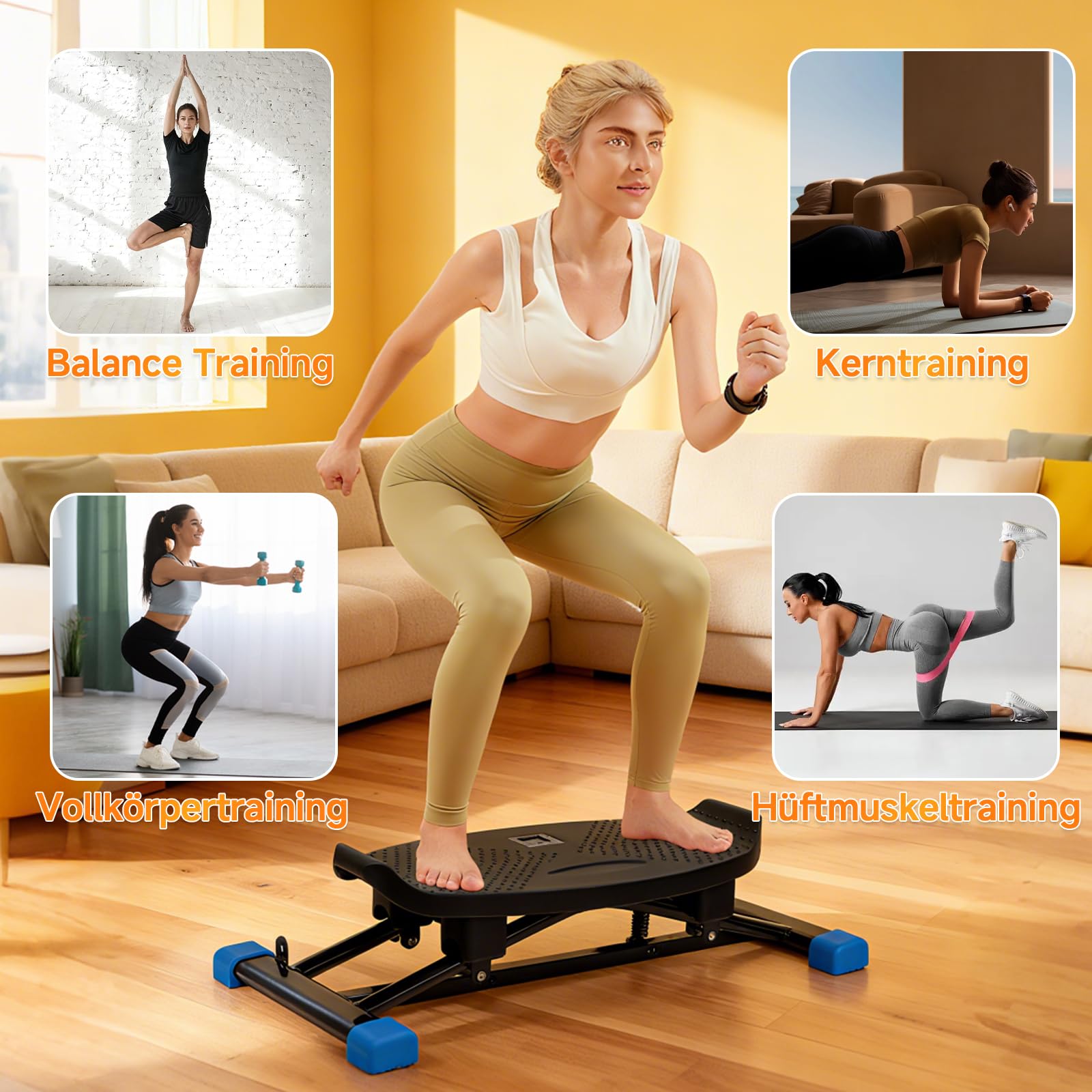 Balance Trainer Simulierte Skimaschine Widerstandsbasiertes Aerobic-Laufband Tragbarer Stepper trägt 136 kg leises Ganzkörper-Trainingsgerät mit LED-Anzeige