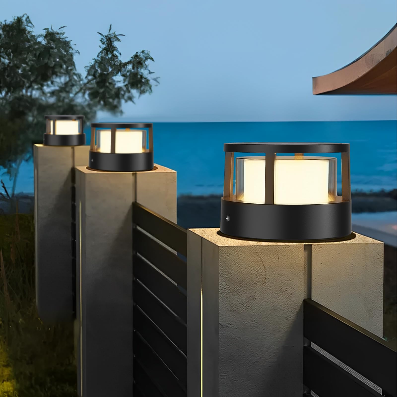 FREEUP Lampione Solare LED Esterno, Luce Solare da Esterno,15W Lampade Solari da Giardino con Sensore Crepuscolare, Ip65 Impermeabile Lampioni da Giardino, Alluminio, Bianco Caldo, Nero | 15W LED Luce Solari Esterno Per Pali, Cancello, Vialetto, Terrazzo,