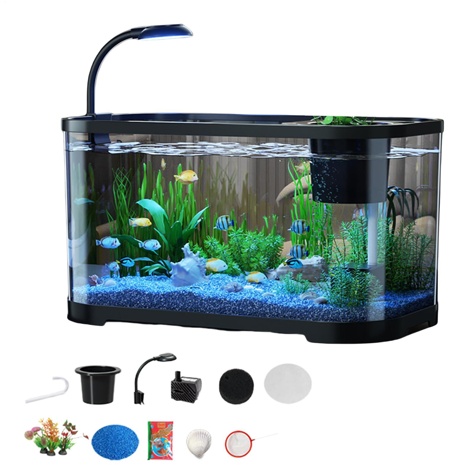 Starter Aquarium Kit with Filter and LED Light - Compact Fish Tank for Home or Office Decor