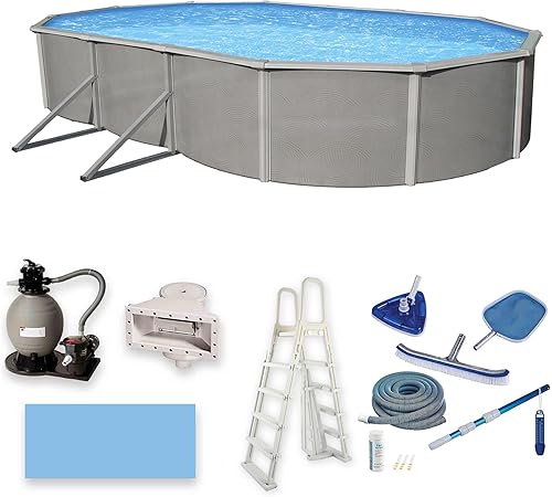 Blue Wave Belize - Paquete de piscina de metal ovalado de 15 x 30 pies 52 pulgadas de profundidad y 6 pulgadas de alto