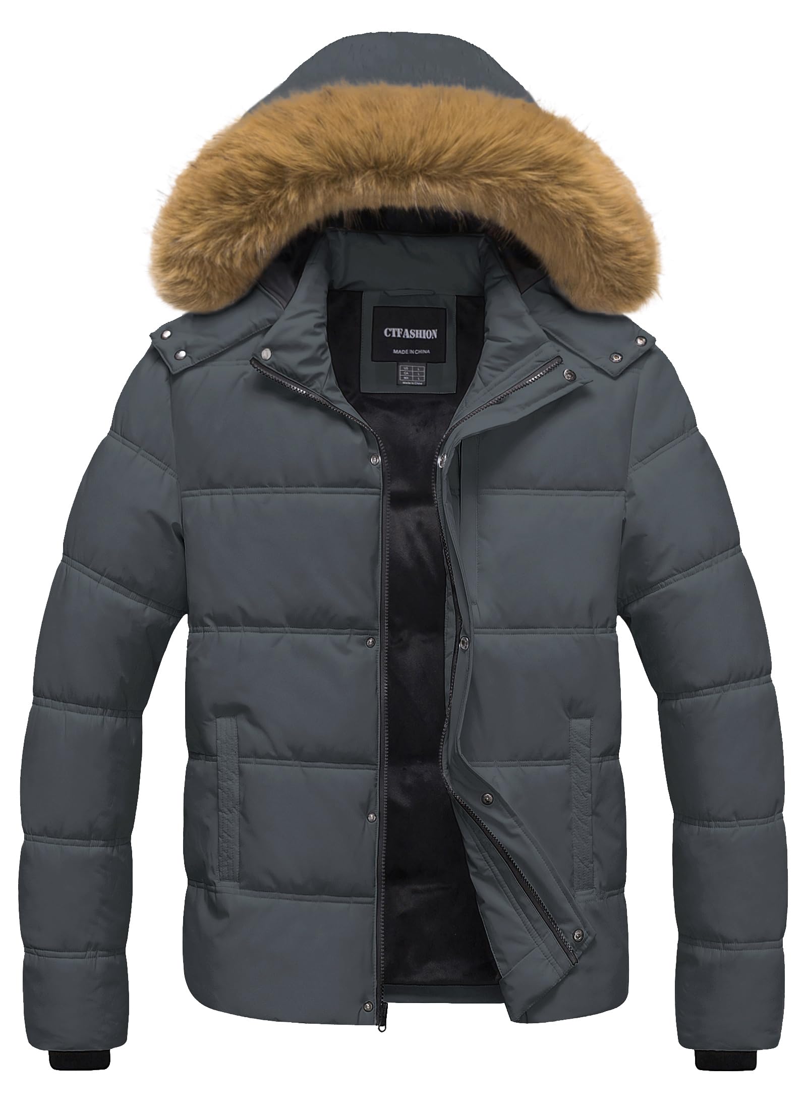 Men's Puffer Jacket Winter Coat Puffy Parka with Fur Hood Waterproof &amp; Windproof Shell Fleece lining 4 Pockets