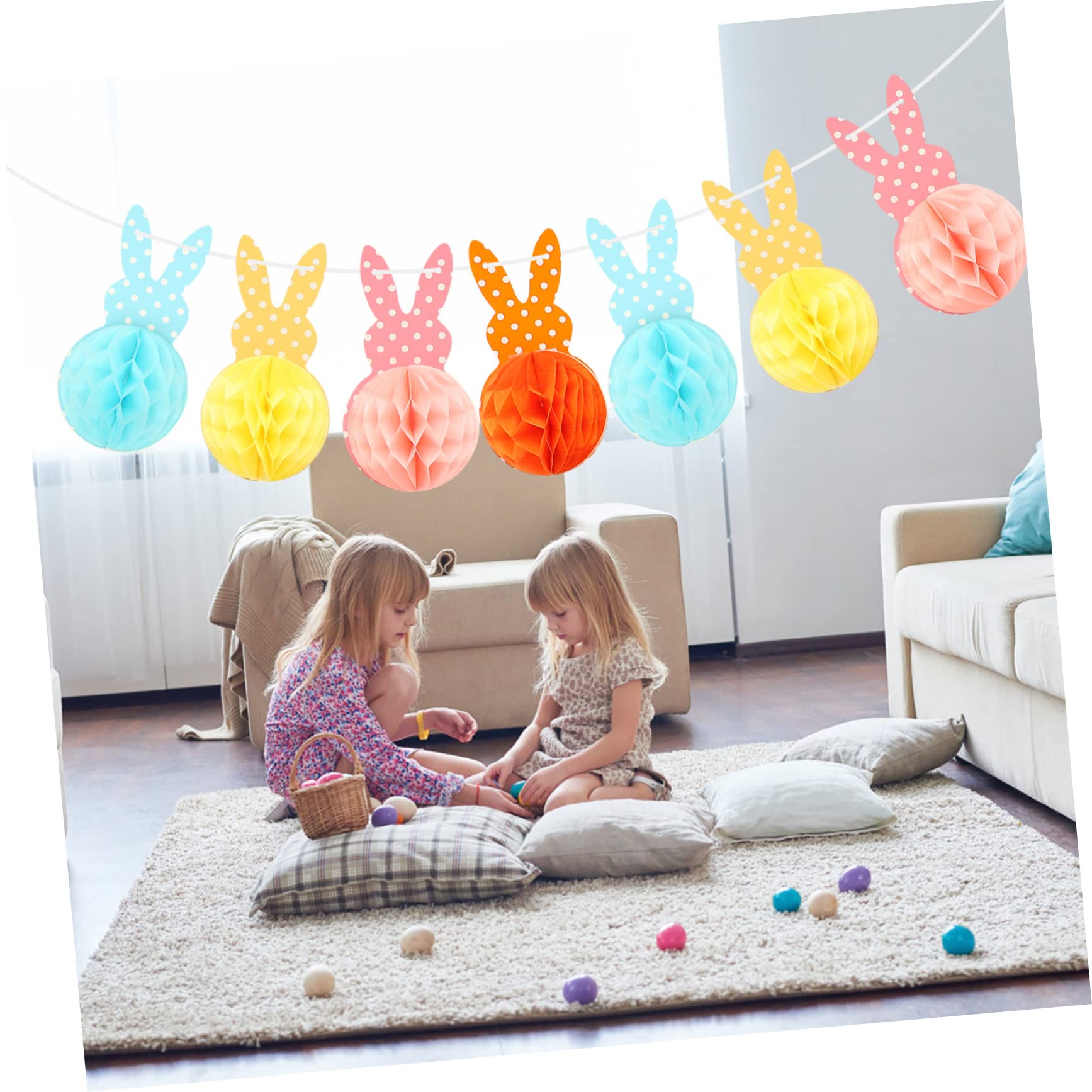 Cabilock 5kawałki Easter Hanging Flag Dekoracyjna Wstęga Tematyczna Wielkanoc Zawieszana Flaga z Motywem Królika Idealna Do Udekorowania Domu i Organizacji Imprez Wielkanocnych