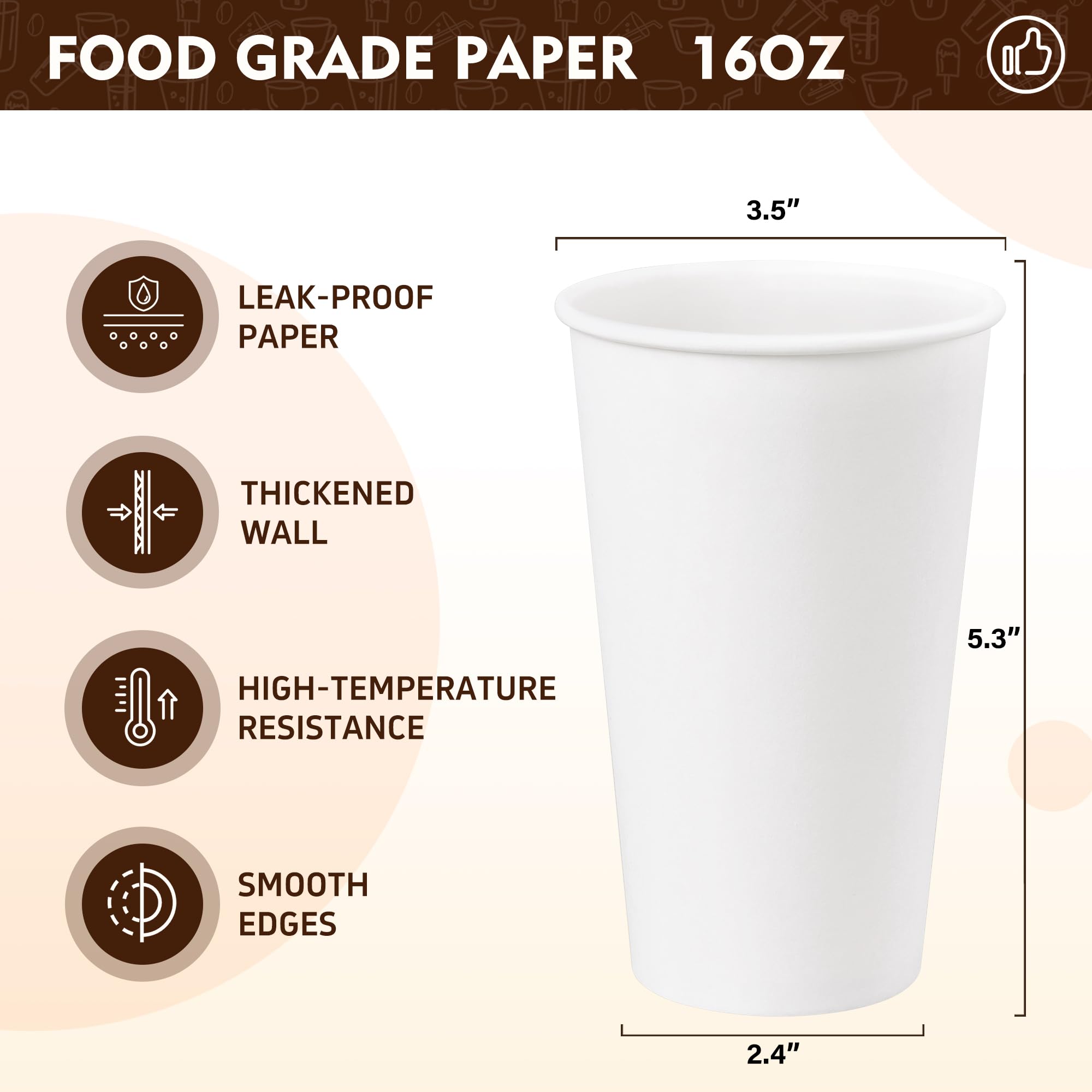YEEHAW Tazas de café [16 onzas paquete de 210], vasos de papel desechables blancos, tazas calientes para café, líquido caliente, chocolate, jugo, taza de bebida caliente, ideal para cafeterías,
