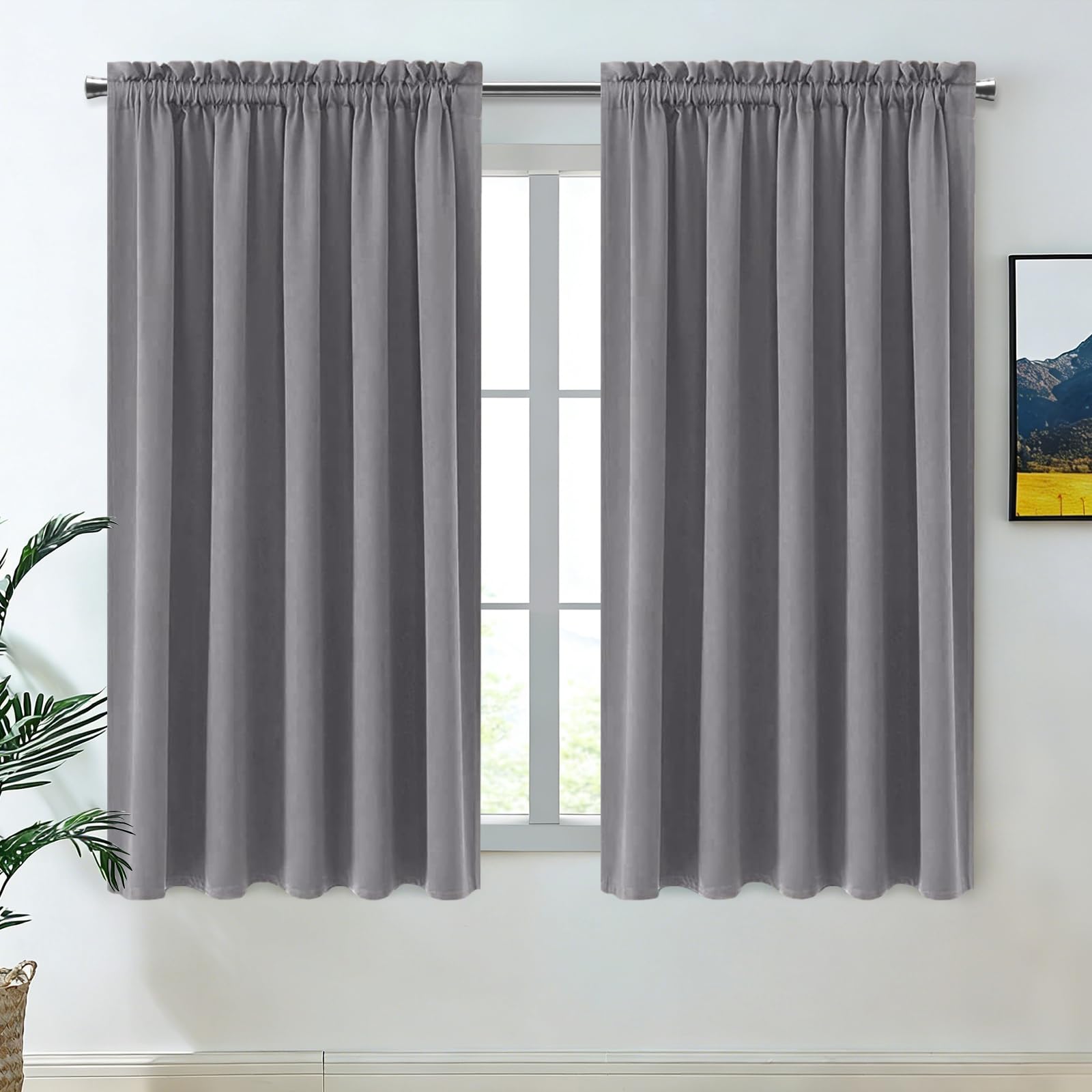 DWCN Blackout Curtains for Living Room Thermal Insulated, Energy Saving & Noise Reducing Bedroom Curtains, Grey, W 70x L 63 Inch, Set of 2 Rod Pocket Curtain Panels — image 1