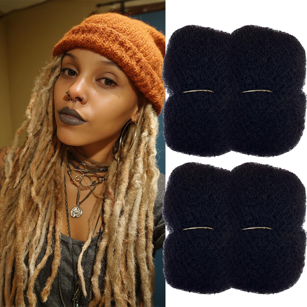100% Afro Kinky Bulk Cheveux Humains pour Dreadlocks - 4 Pièces Texture 4C, 30g/pièce, Noir Naturel - Réparation & Création de Locks (20,3 cm)