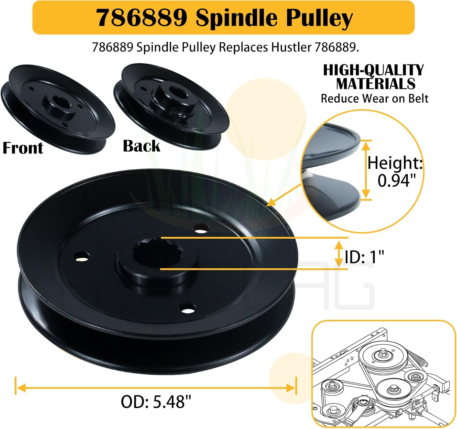 783506 Spindle Assembly with 786889 Spindle Pulley Replaces Hustler 783506 Spindle for Hustler Fastrak 54" 52" 48", Fastrak SD 54" 48", Mini z 52" 927236 928374 928382 930149 Decks