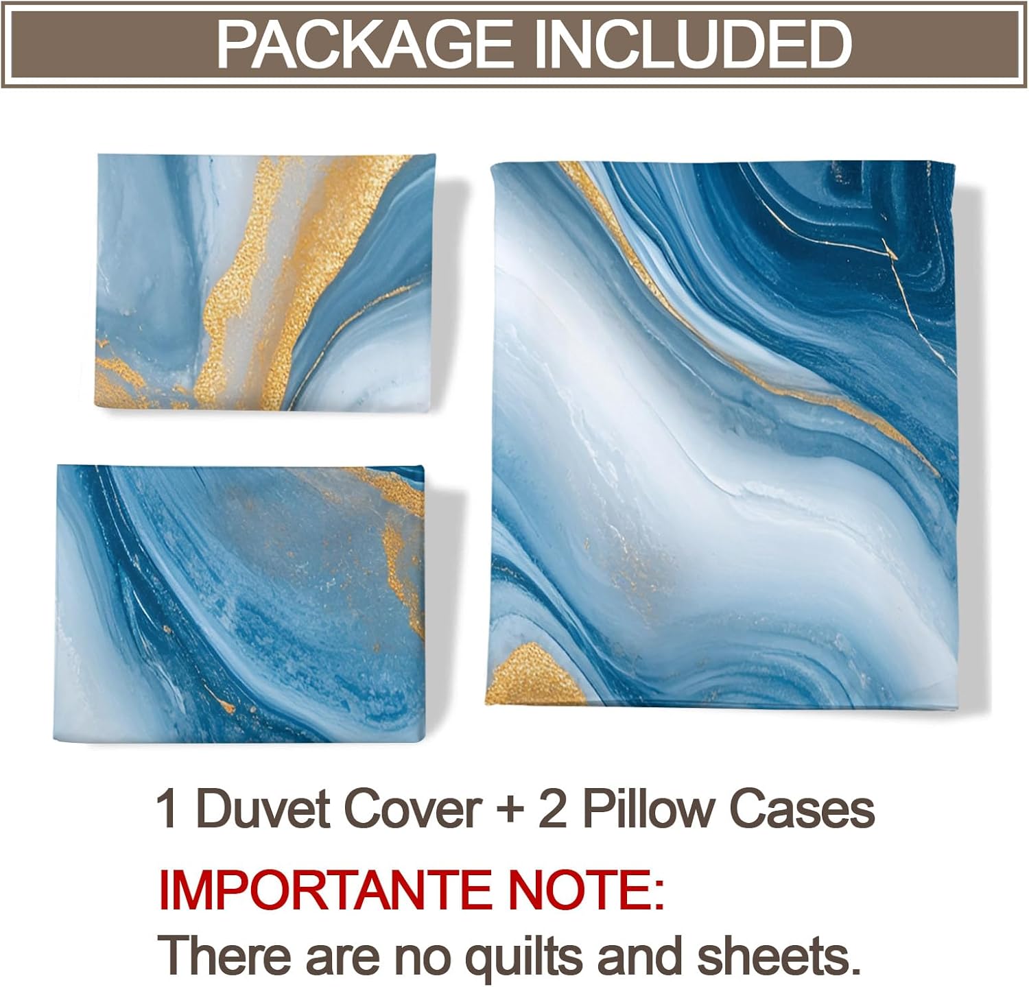 Marble Duvet Cover, Blue Bedding Set Cover for Kids Boys Girls Teens, Reversible Marble Duvet Cover with Zipper Closure and 2 Pillow Shams, Twin Size 68"x90"