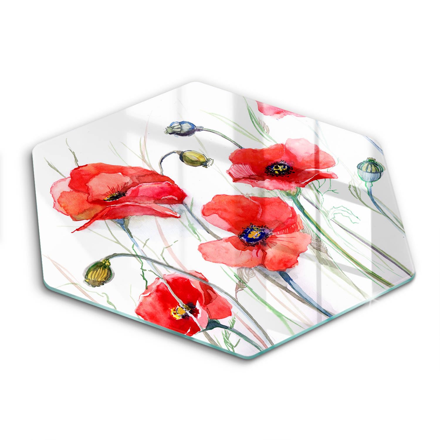 Planche à découper induction en verre 40cm et protège-plaque Fleurs rouges