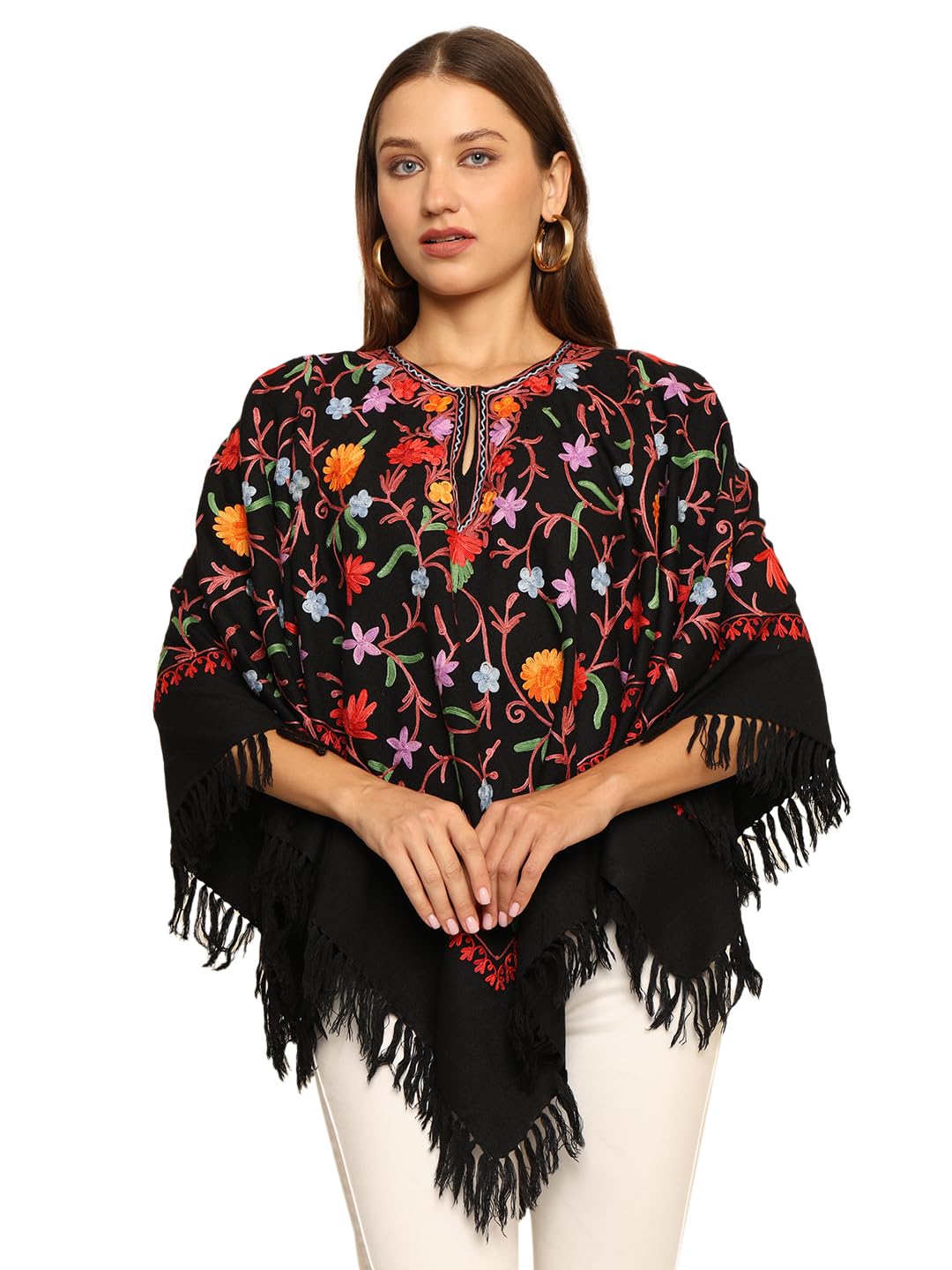 craftbazar Kashmiri allover embroidered black Cashmillon poncho Multi-picture-47
