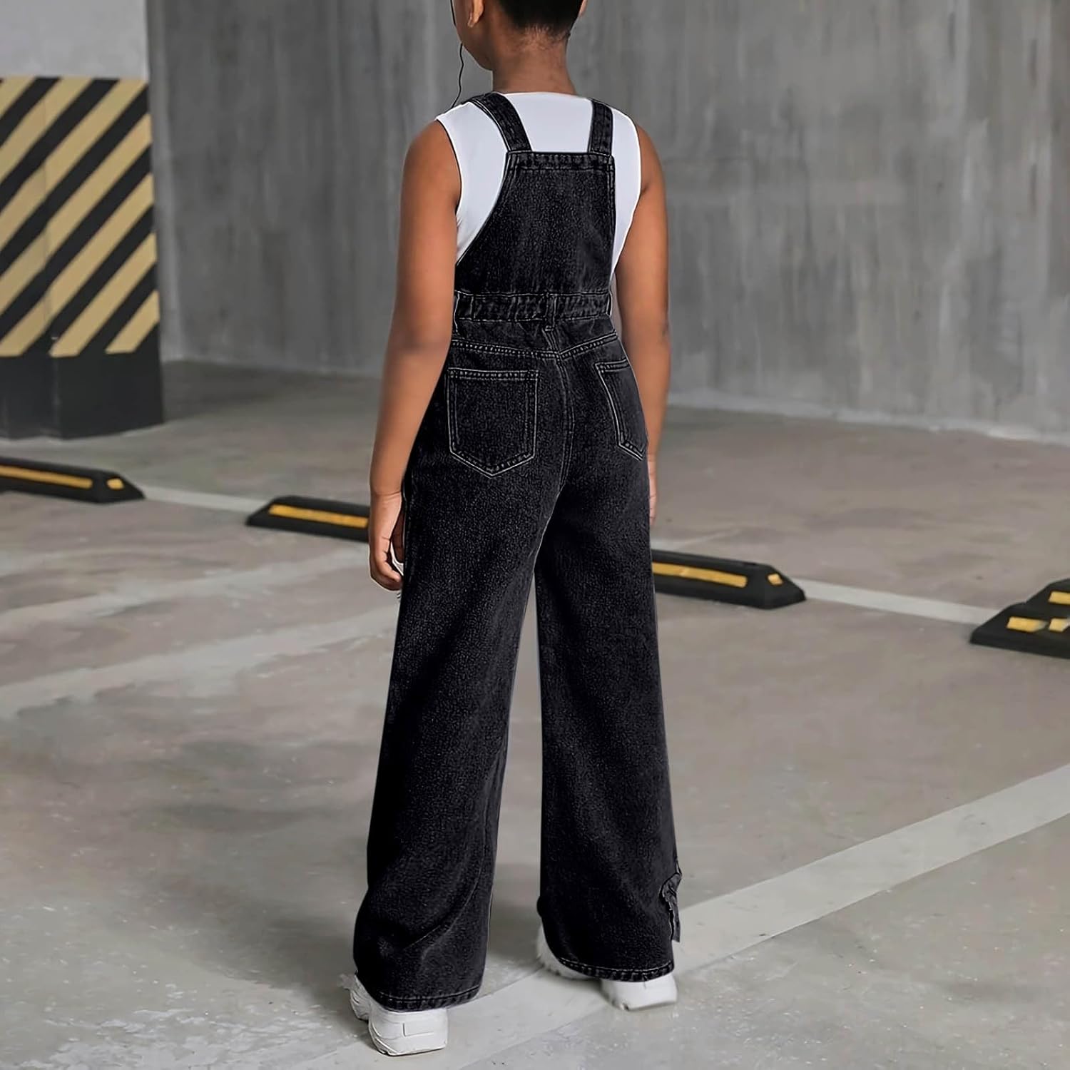 Xiaojmake Girls Denim Bib Overalls Star Patchwork Barrel Leg Adjustable Strap Stretchy Jean Pant Jumpsuits with Pockets 6-13Y