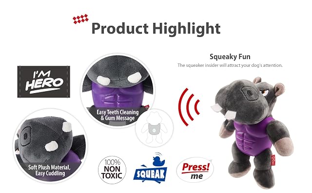 Foto 6 de 6 de GiGwi I'm Hero TPR Armor Hippo Peluche Juguete para Perros con chirriador para masticadores Duros