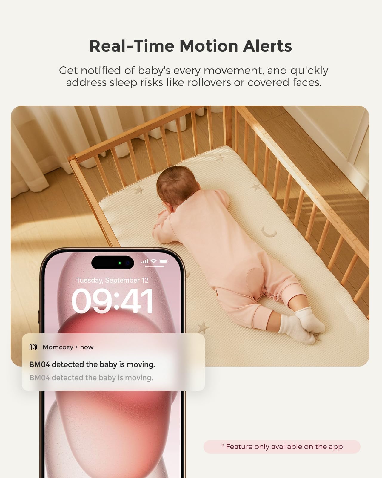 Momcozy BM04 elektroniczna niania z kamerą, Smart WLAN monitor dla niemowląt, ekran 5-1080p, z uchwytem ściennym, rozpoznawaniem ruchu i pisania, strefa bezpieczeństwa, wyraźna widoczność w nocy