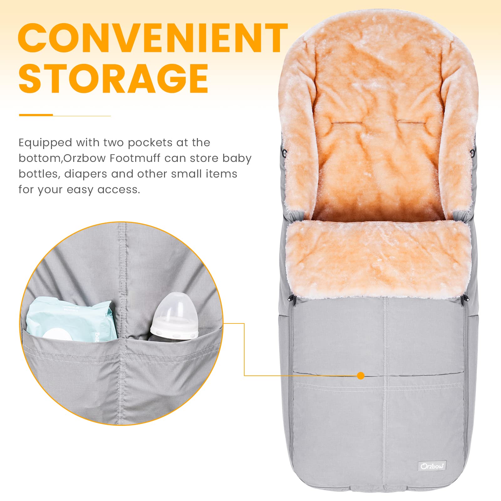 Orzbow Footmuff for Pushchair Universal Waterproof Cosy Toes for Buggy Universal with Warm Faux Sheepskin Removable and Machine Washable - Image 4
